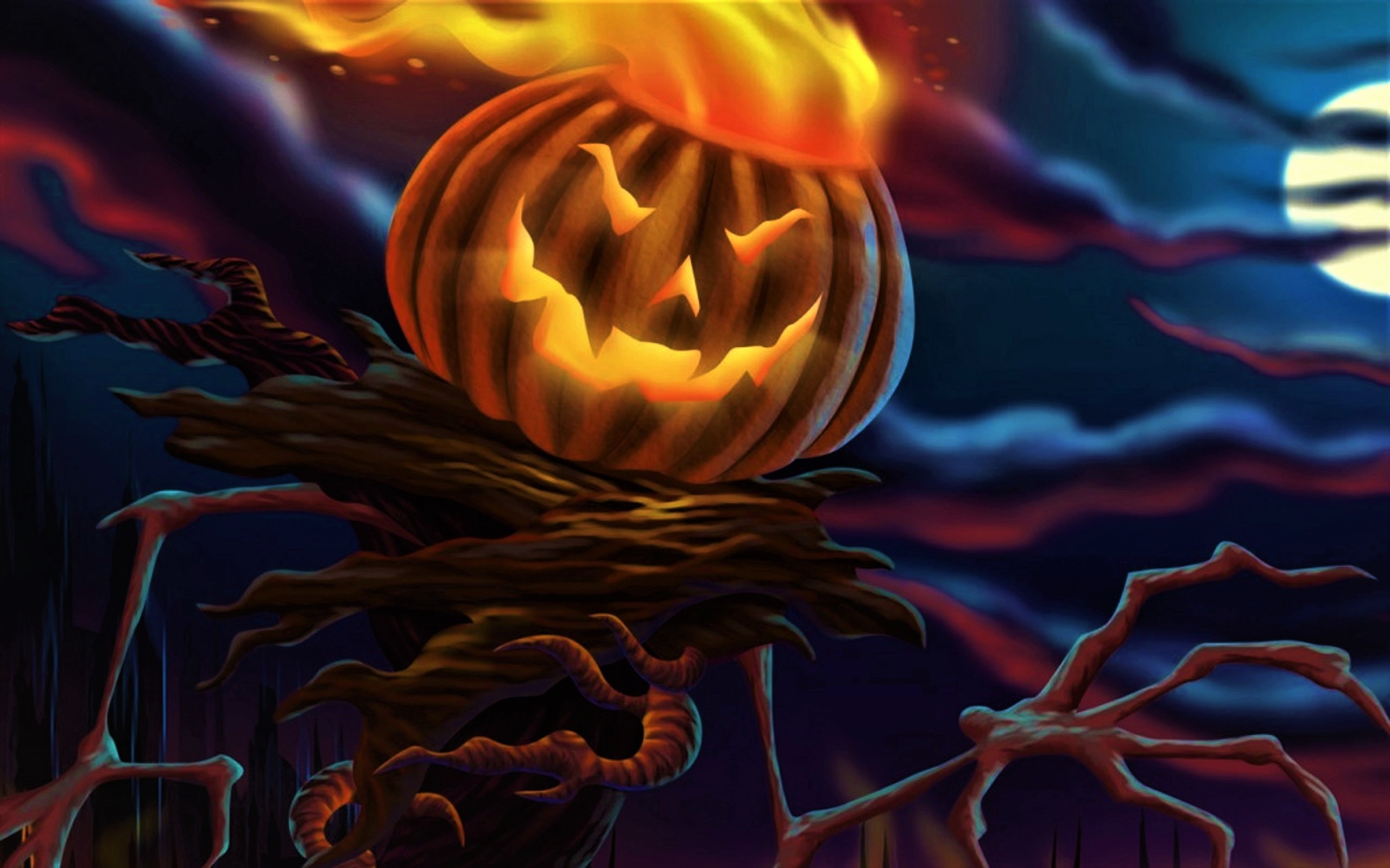 Download mobile wallpaper Halloween, Night, Moon, Holiday, Scary, Jack O' Lantern for free.