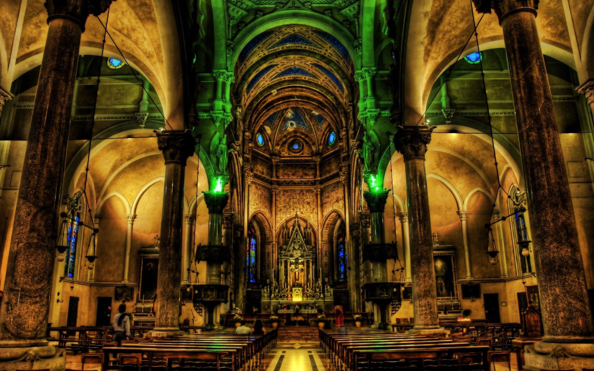 church, cities, premises, room, hdr, temple, bench, benches, service 1080p