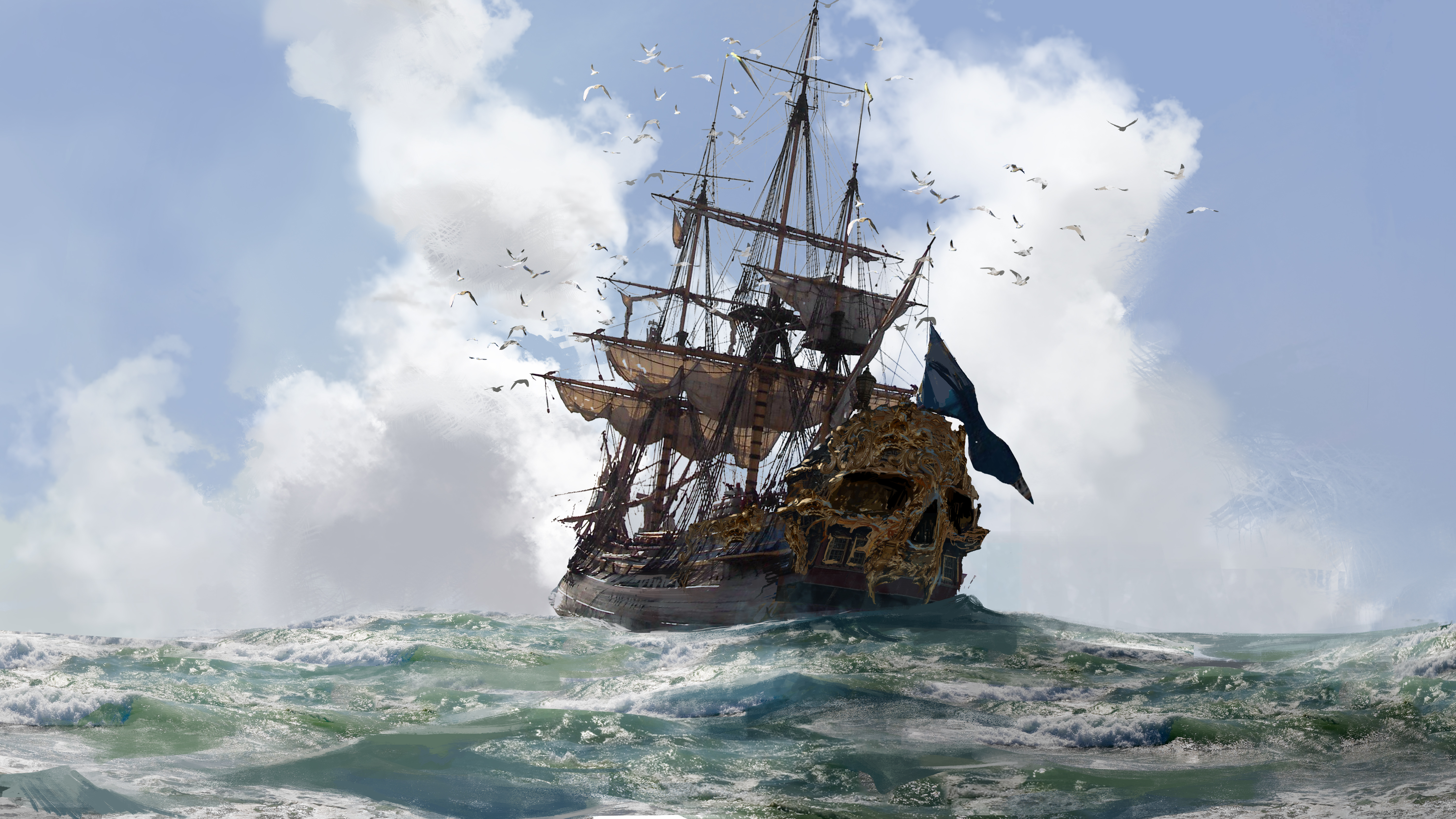 pirate ship, skull and bones, video game