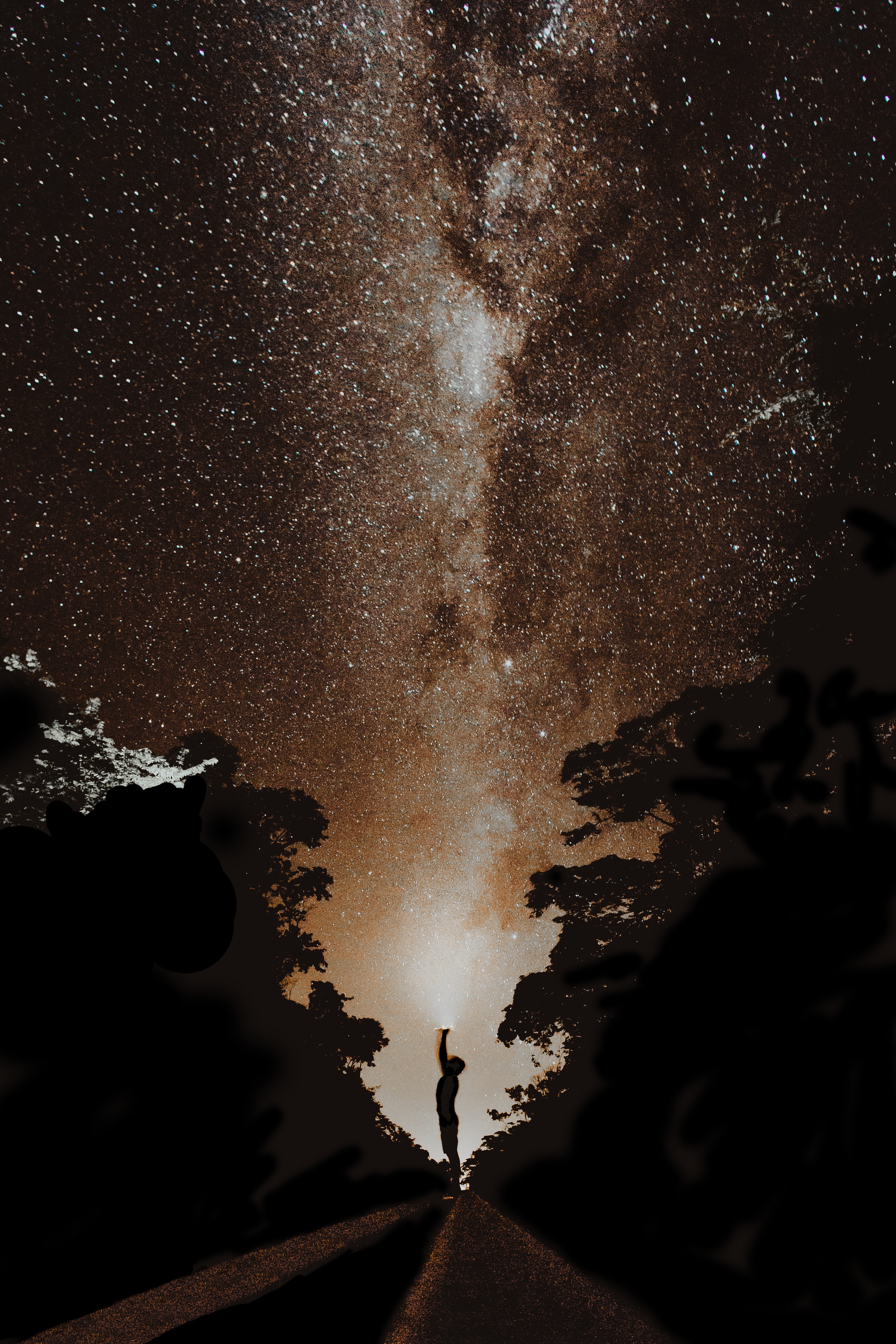 Descarga gratuita de fondo de pantalla para móvil de Photoshop, Silueta, Estrellas, Noche, Oscuro, Cielo Estrellado, Vía Láctea.