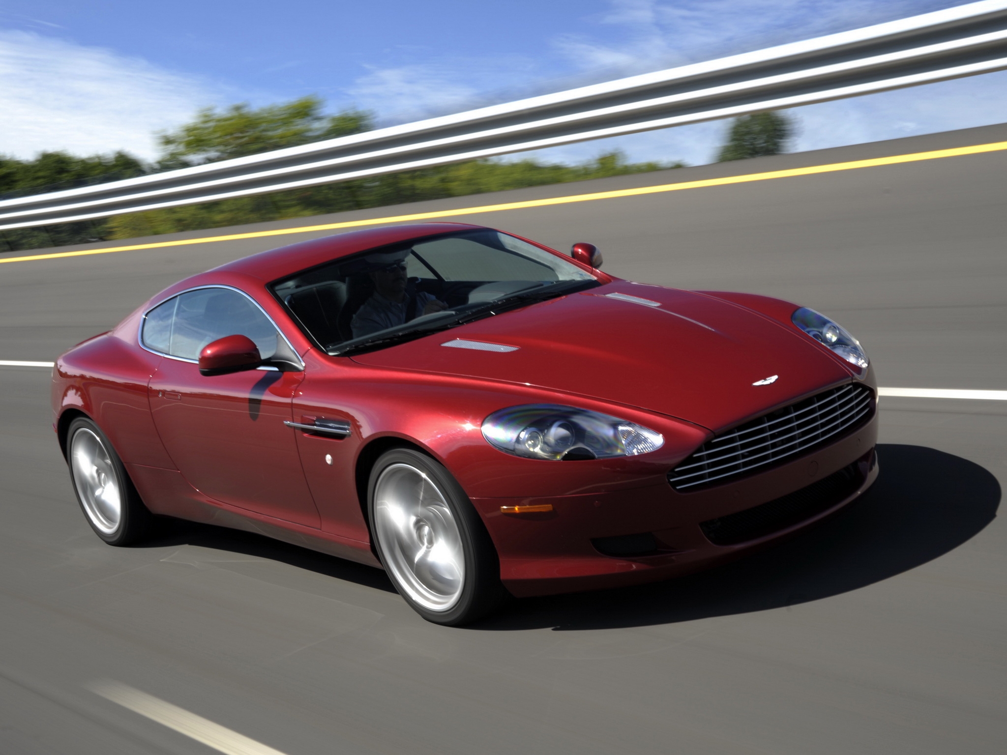 auto, trees, aston martin, cars, red, asphalt, side view, speed, style, 2008, db9