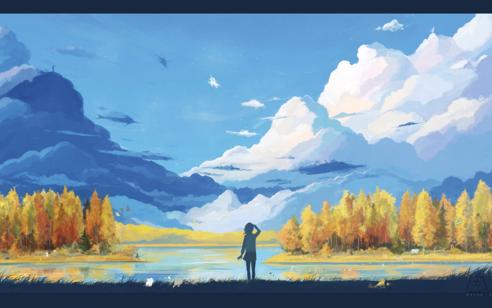 Free download wallpaper Sky, Landscape, Mountains, Art on your PC desktop