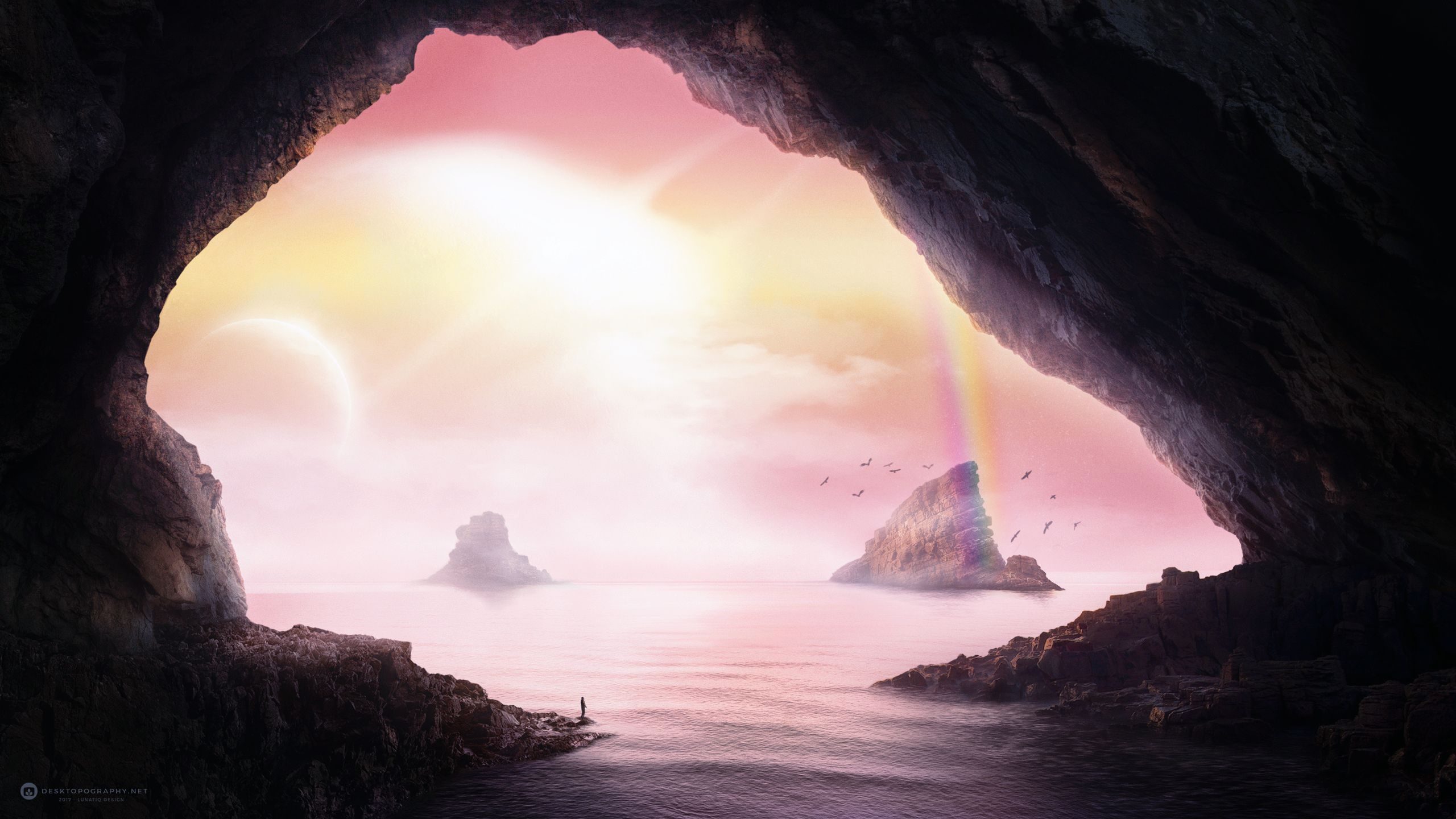 Free download wallpaper Water, Rainbow, Sunrise, Sci Fi, Artistic, Desktopography on your PC desktop