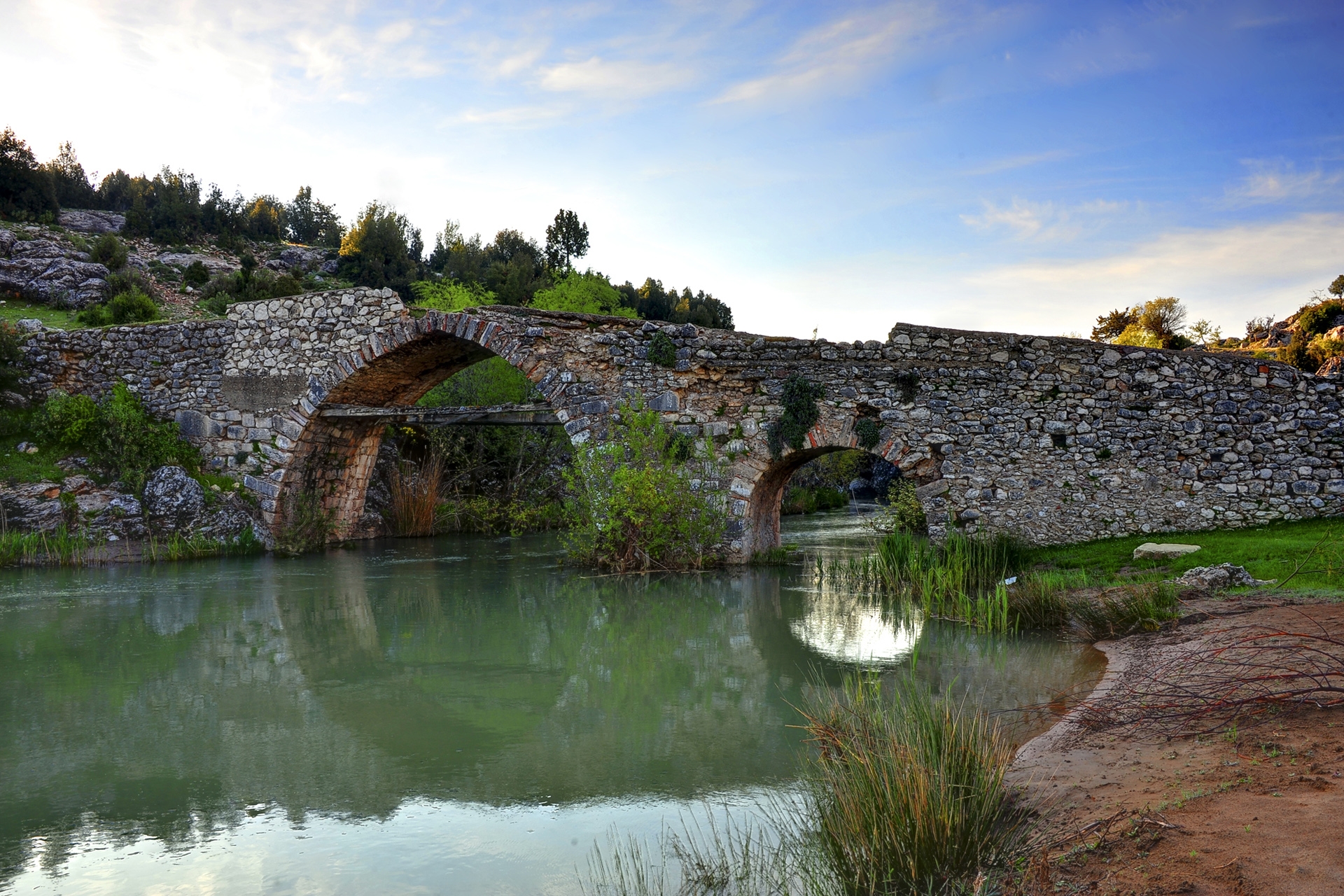 Download mobile wallpaper Stone Bridge, Rivers, Landscape, Nature for free.
