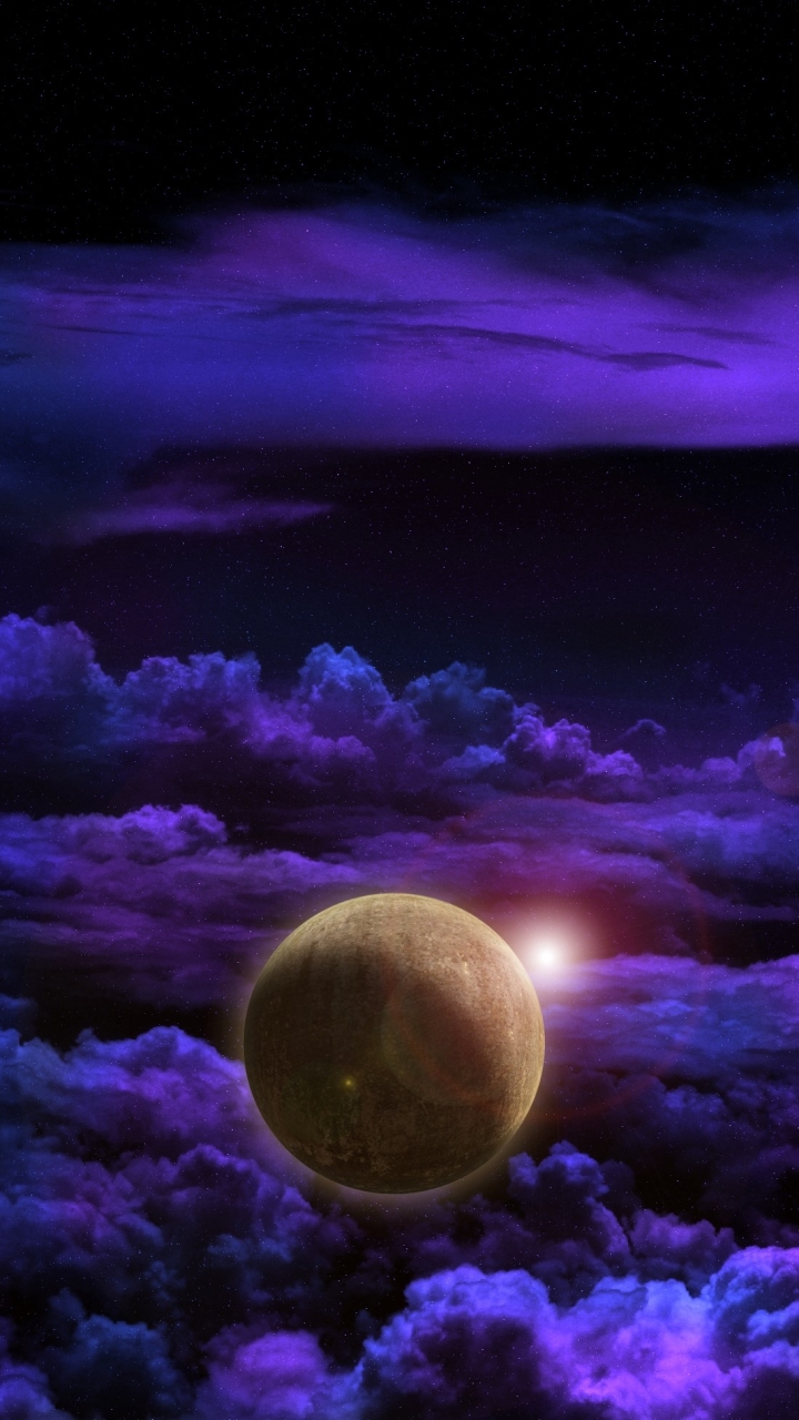 Download mobile wallpaper Space, Purple, Planet, Artistic, Cloud for free.