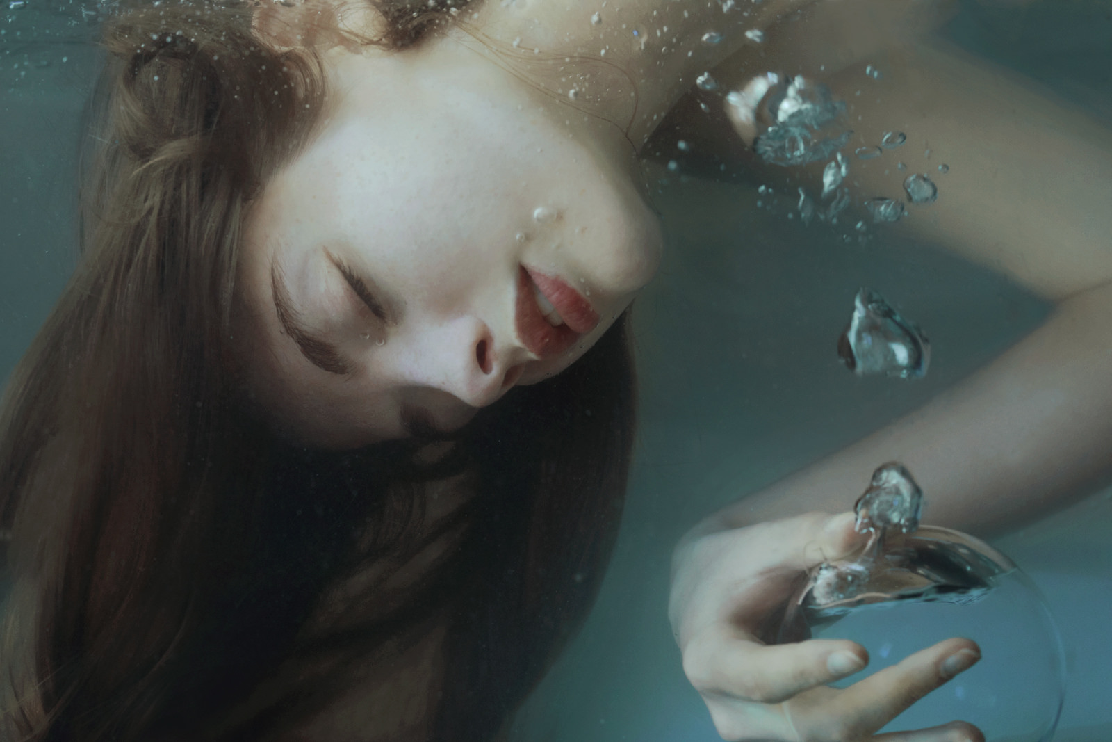 Download mobile wallpaper Artistic, Underwater, Bubble, Women for free.