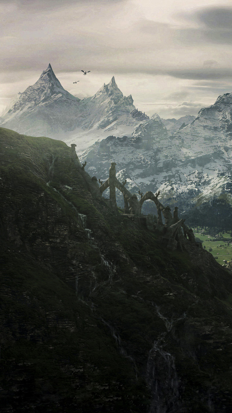 Скачати мобільні шпалери Замок, Гора, Дракон, Руїни, Відеогра, Skyrim, The Elder Scrolls V: Skyrim, The Elder Scrolls безкоштовно.