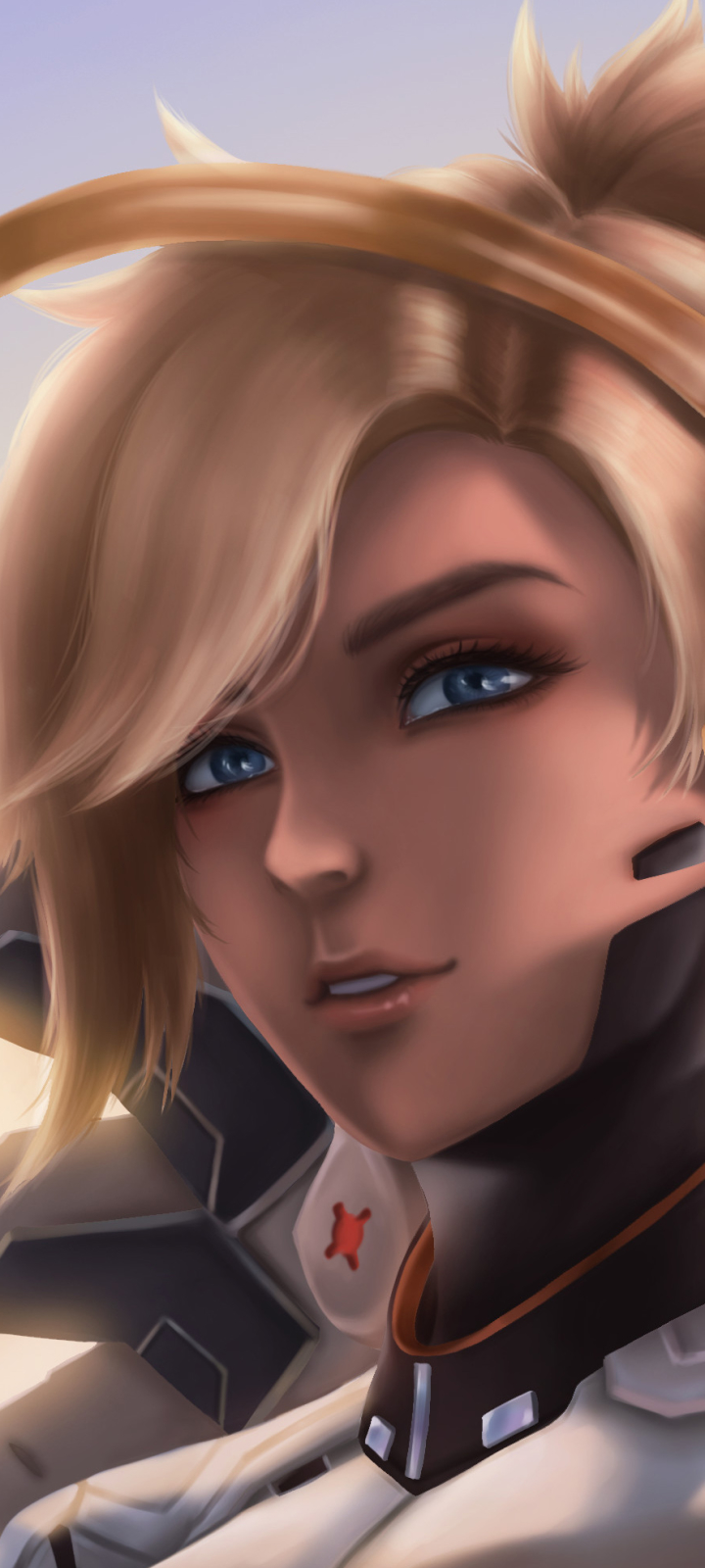 Download mobile wallpaper Blonde, Blue Eyes, Overwatch, Video Game, Short Hair, Mercy (Overwatch) for free.