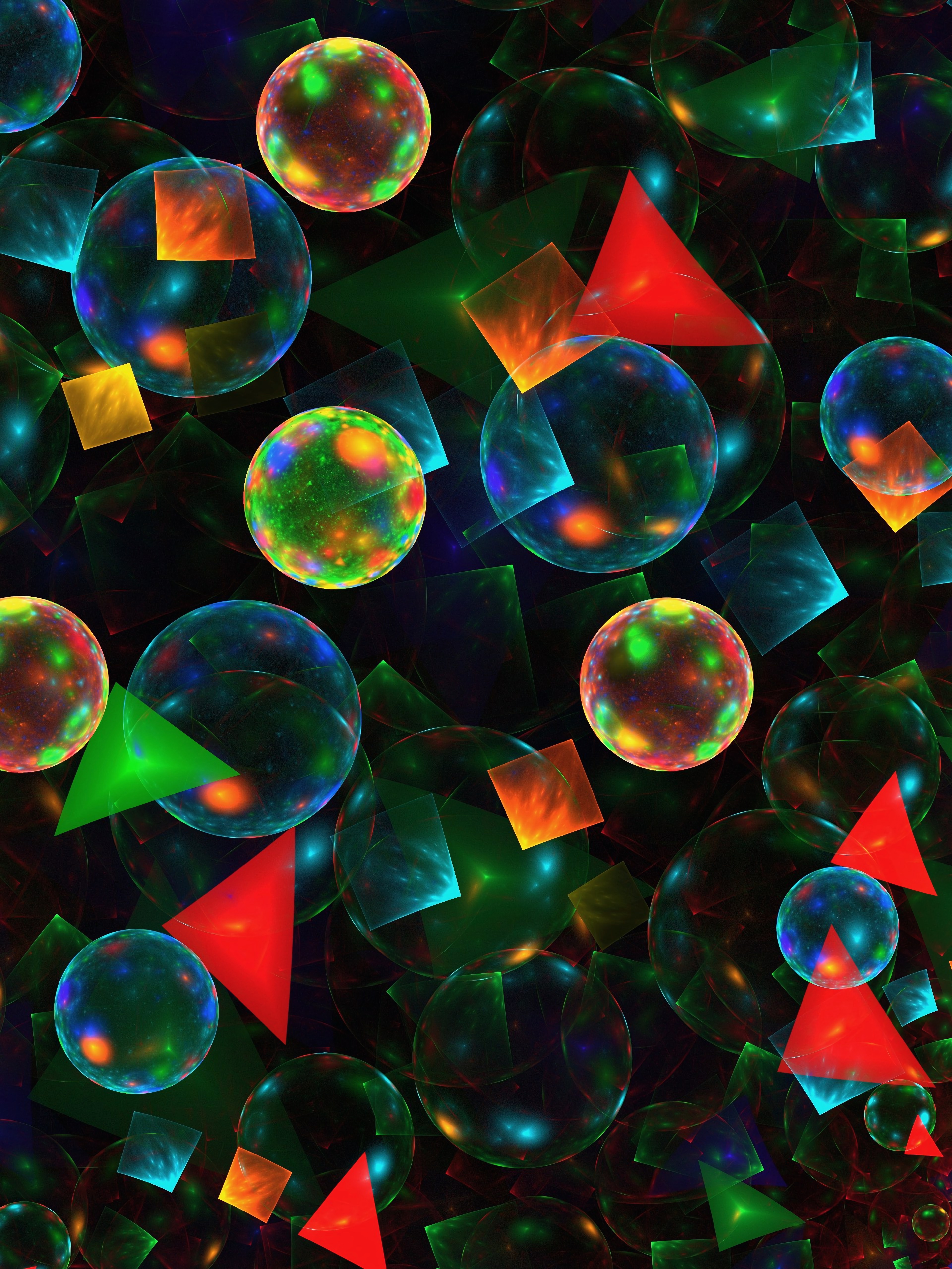 abstract, multicolored, motley, form, balls, triangles