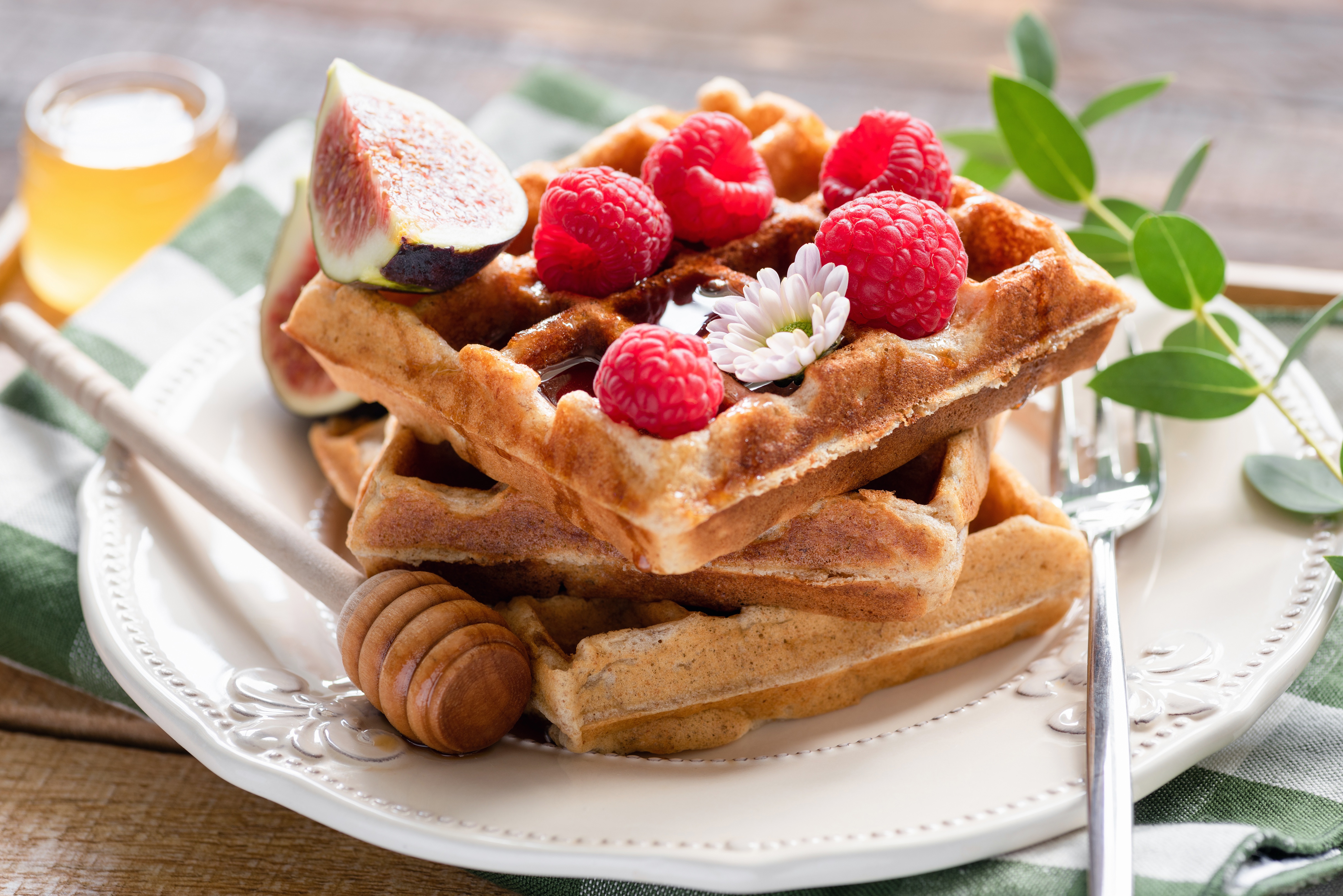 Download mobile wallpaper Food, Raspberry, Still Life, Waffle, Breakfast for free.