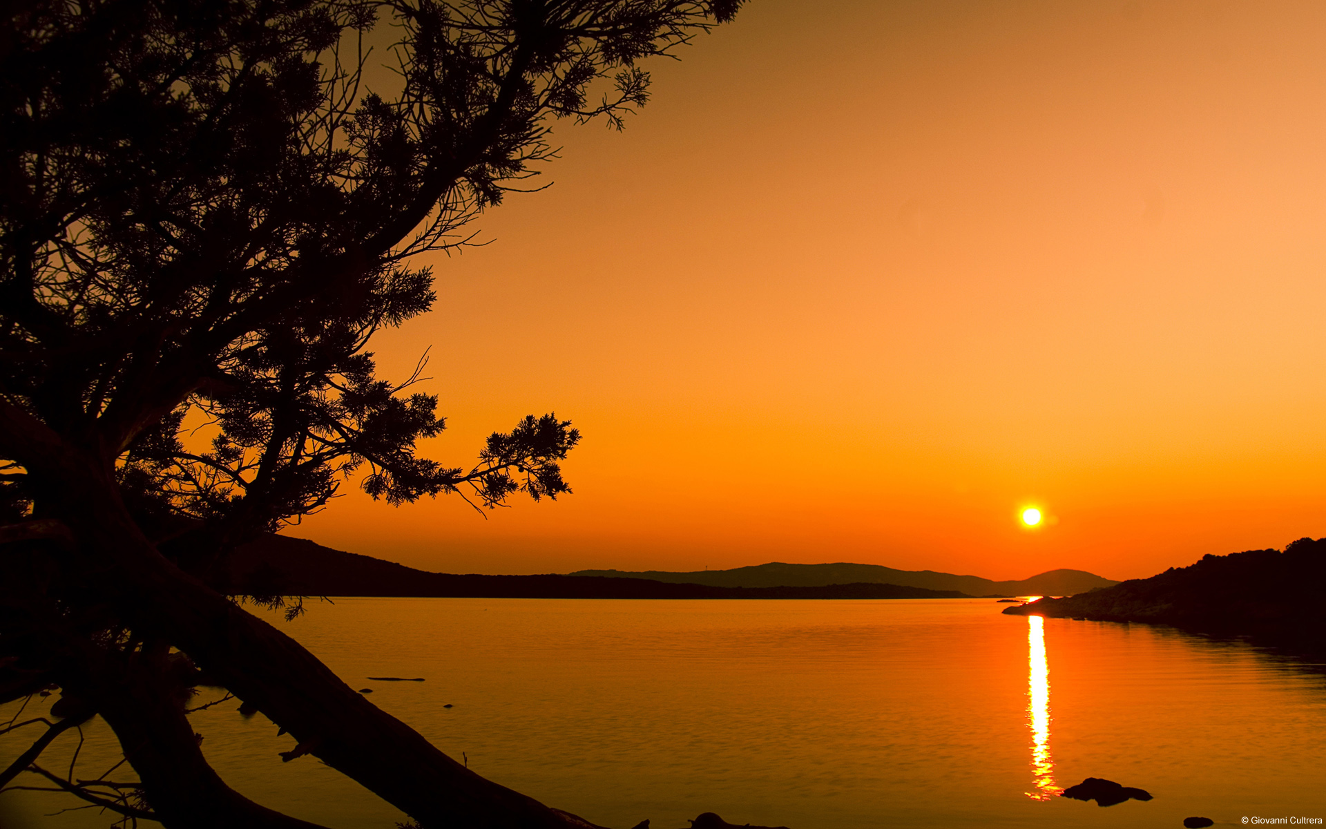 Download mobile wallpaper Sunset, Sun, Lake, Silhouette, Tree, Earth for free.