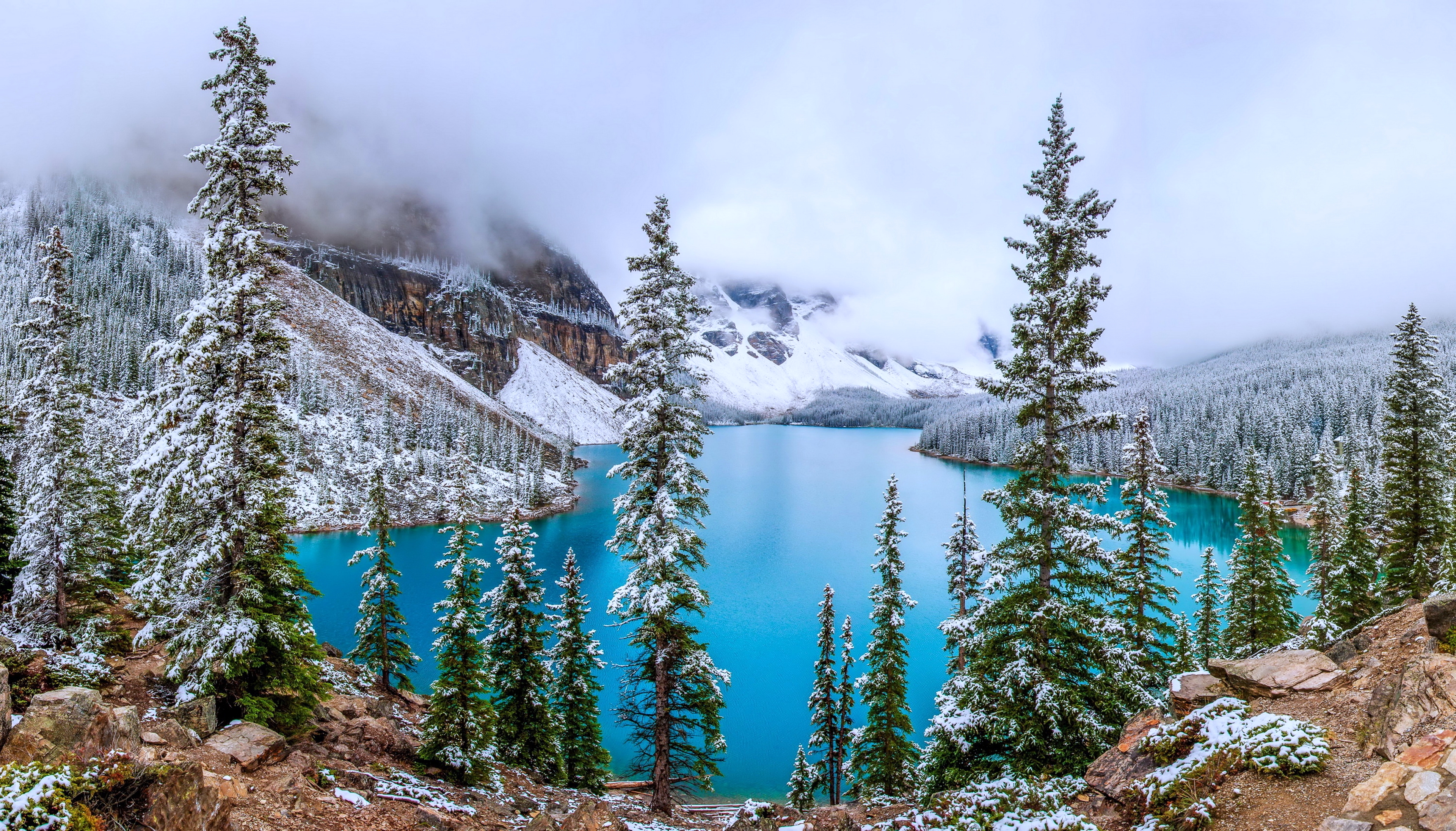 Free download wallpaper Winter, Snow, Lakes, Mountain, Lake, Forest, Tree, Fog, Earth on your PC desktop