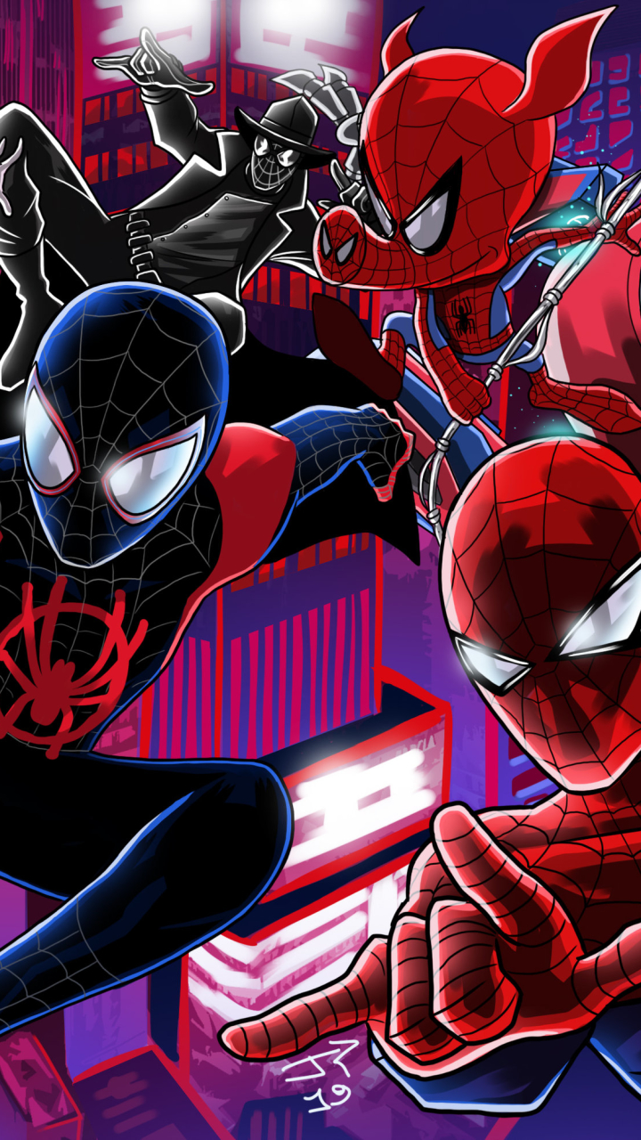 Download mobile wallpaper Spider Man, Movie, Miles Morales, Spider Man Noir, Spider Ham, Spider Man: Into The Spider Verse, Peni Parker for free.