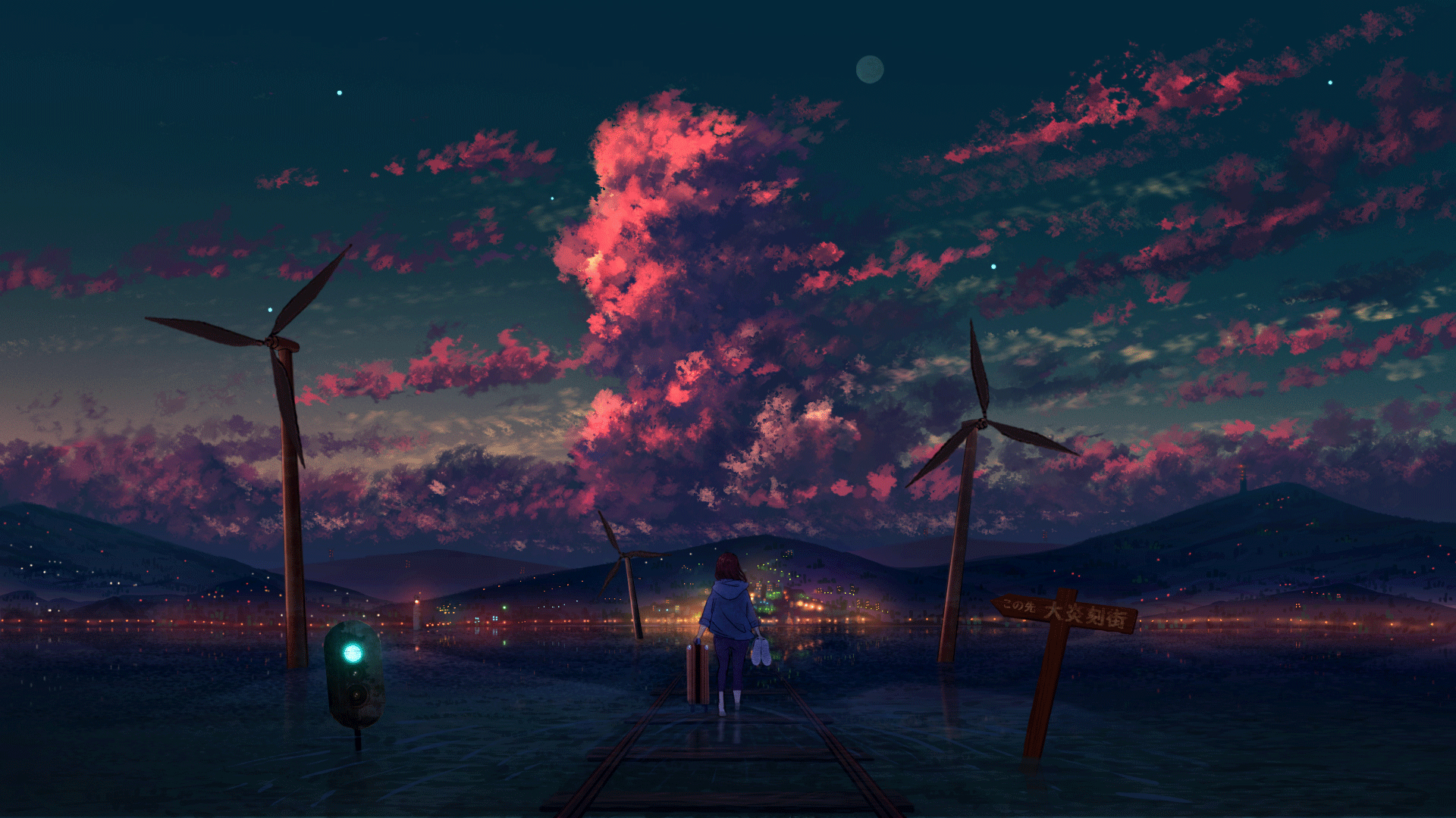 Laden Sie das Mädchen, Wolke, Nacht, Himmel, Animes-Bild kostenlos auf Ihren PC-Desktop herunter