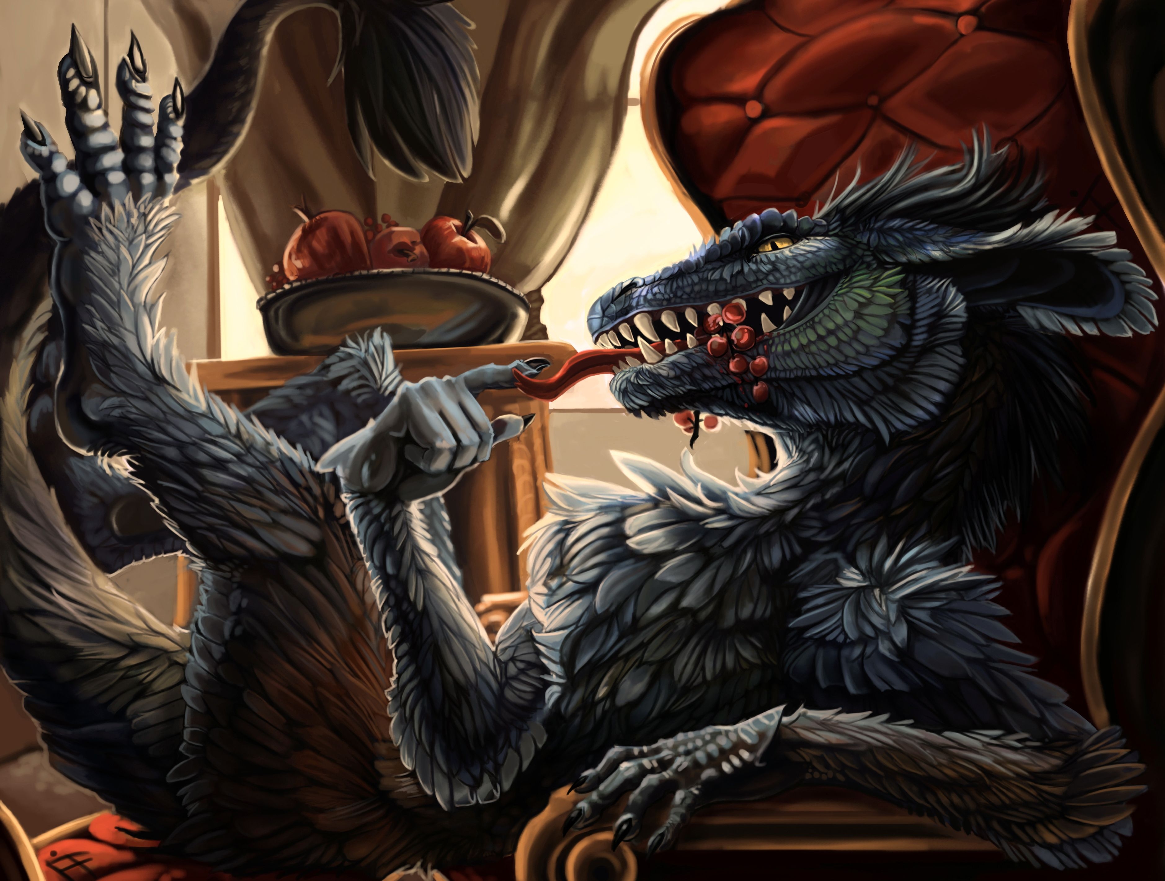 PC Wallpapers fantasy, feather, dragon, being, creature, meal
