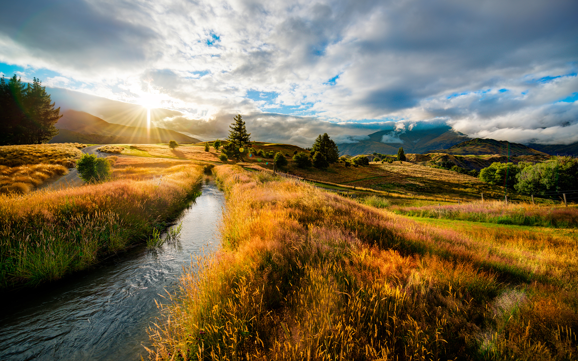 Free download wallpaper Landscape, Nature, Sunset, Earth, Field, Hdr, River on your PC desktop