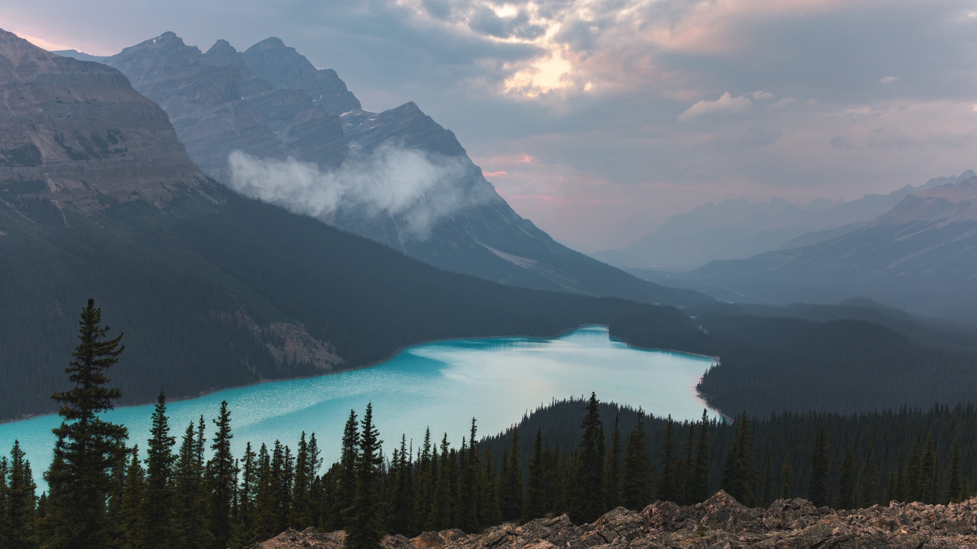 Download mobile wallpaper Landscape, Nature, Lakes, Mountain, Lake, Canada, Forest, Earth, Banff National Park for free.
