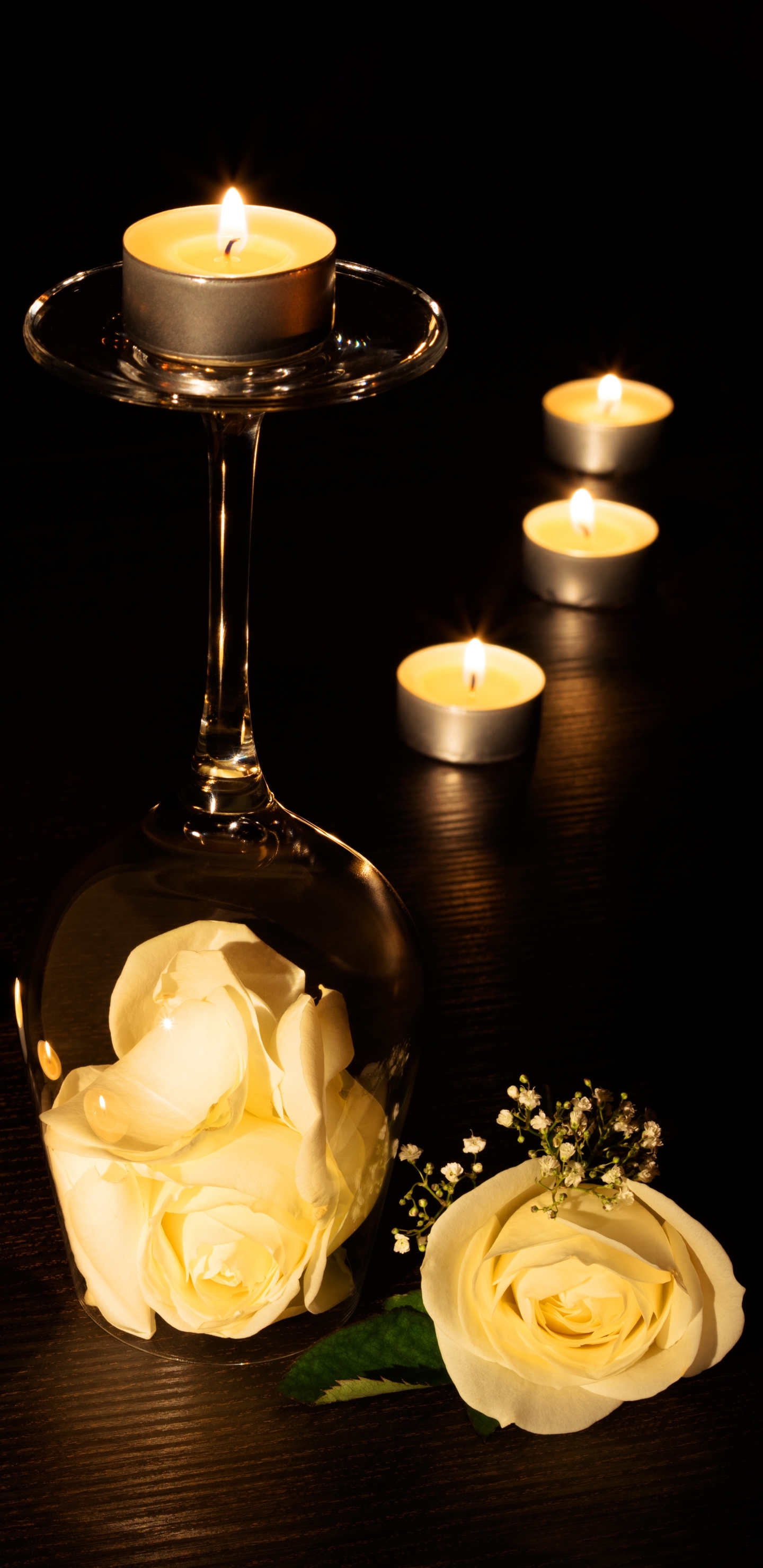 Download mobile wallpaper Still Life, Flower, Light, Rose, Candle, Photography, Yellow Rose for free.