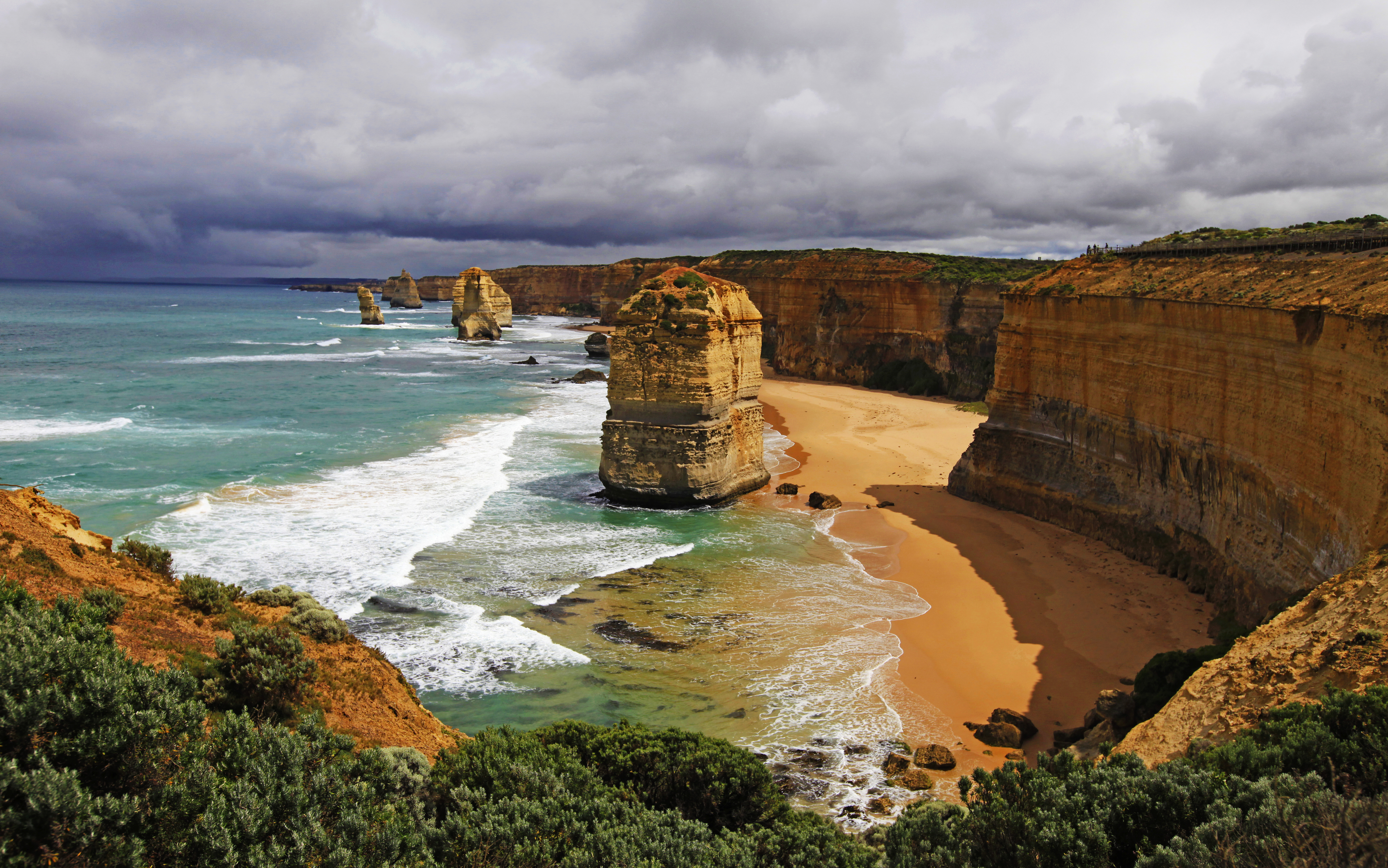 earth, the twelve apostles, australia, cloud, coastline, limestone stacks, sand, victoria (australia), wave
