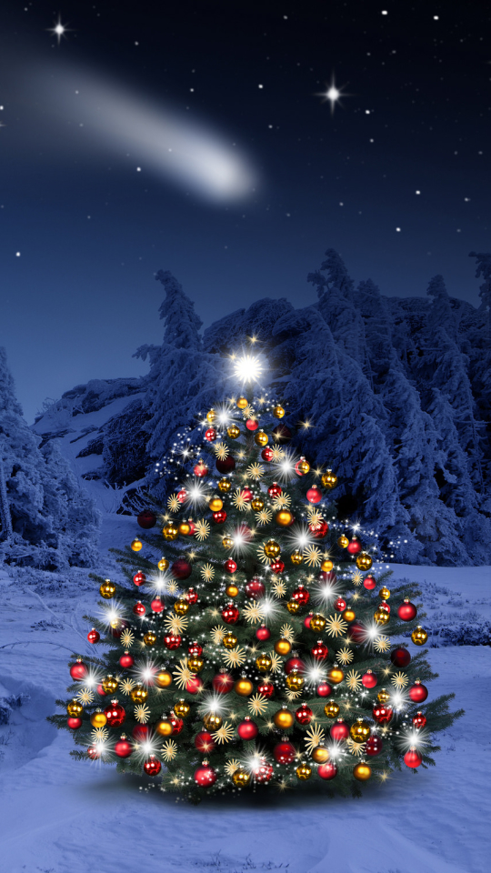 Download mobile wallpaper Winter, Snow, Light, Forest, Christmas, Holiday, Christmas Tree for free.