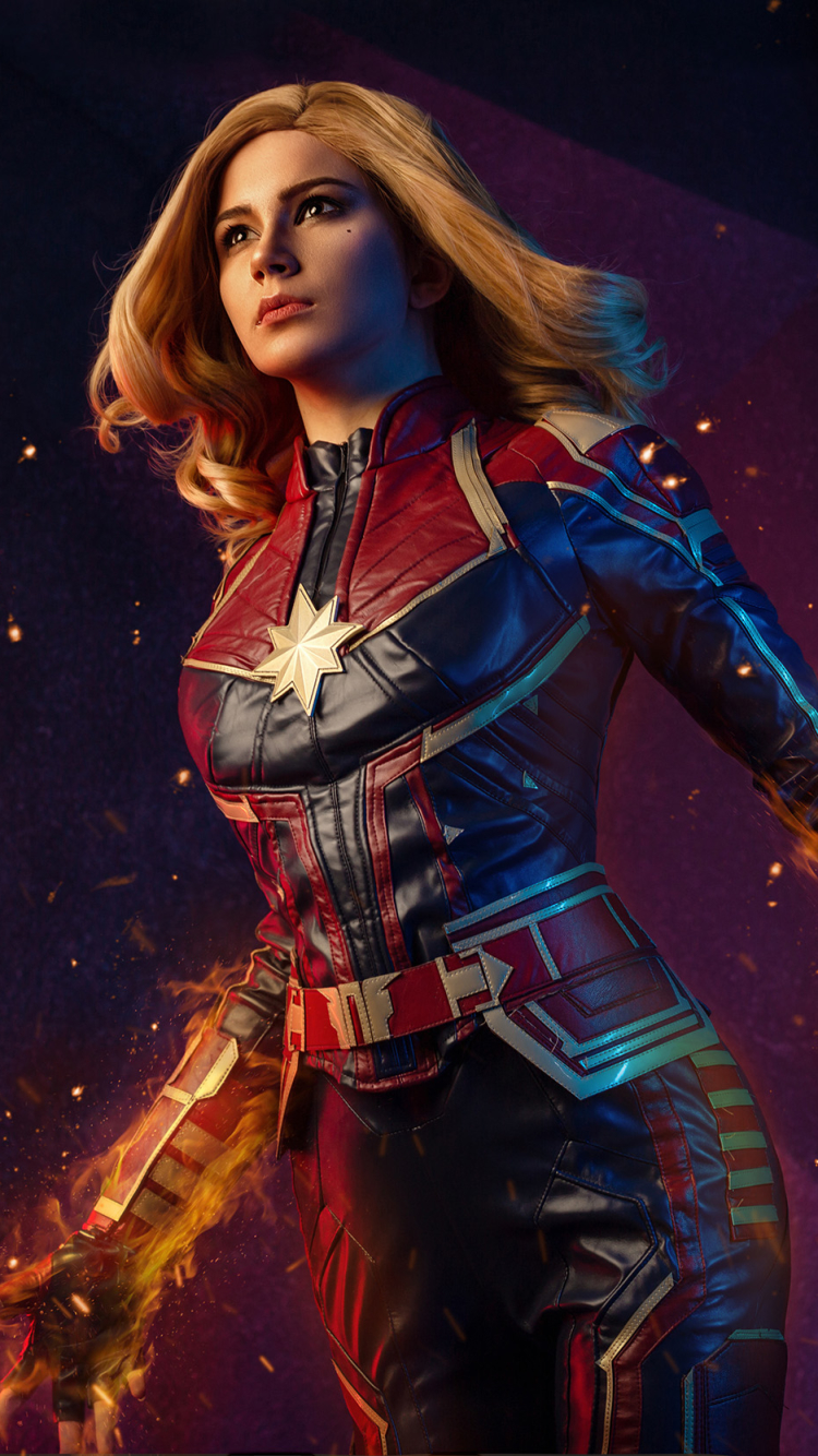 Handy-Wallpaper Blond, Frauen, Blondinen, Cosplay, Kapitän Marvel kostenlos herunterladen.