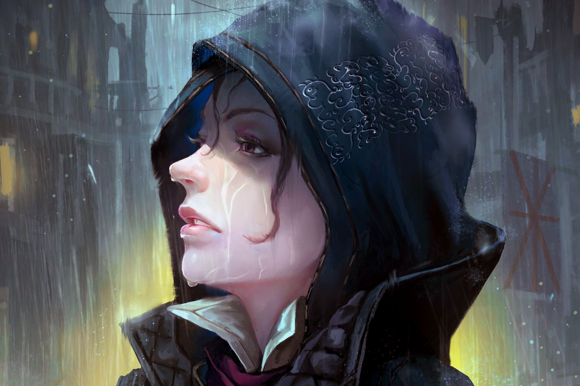 Download mobile wallpaper Assassin's Creed, Rain, Face, Video Game, Assassin's Creed: Syndicate, Evie Frye for free.
