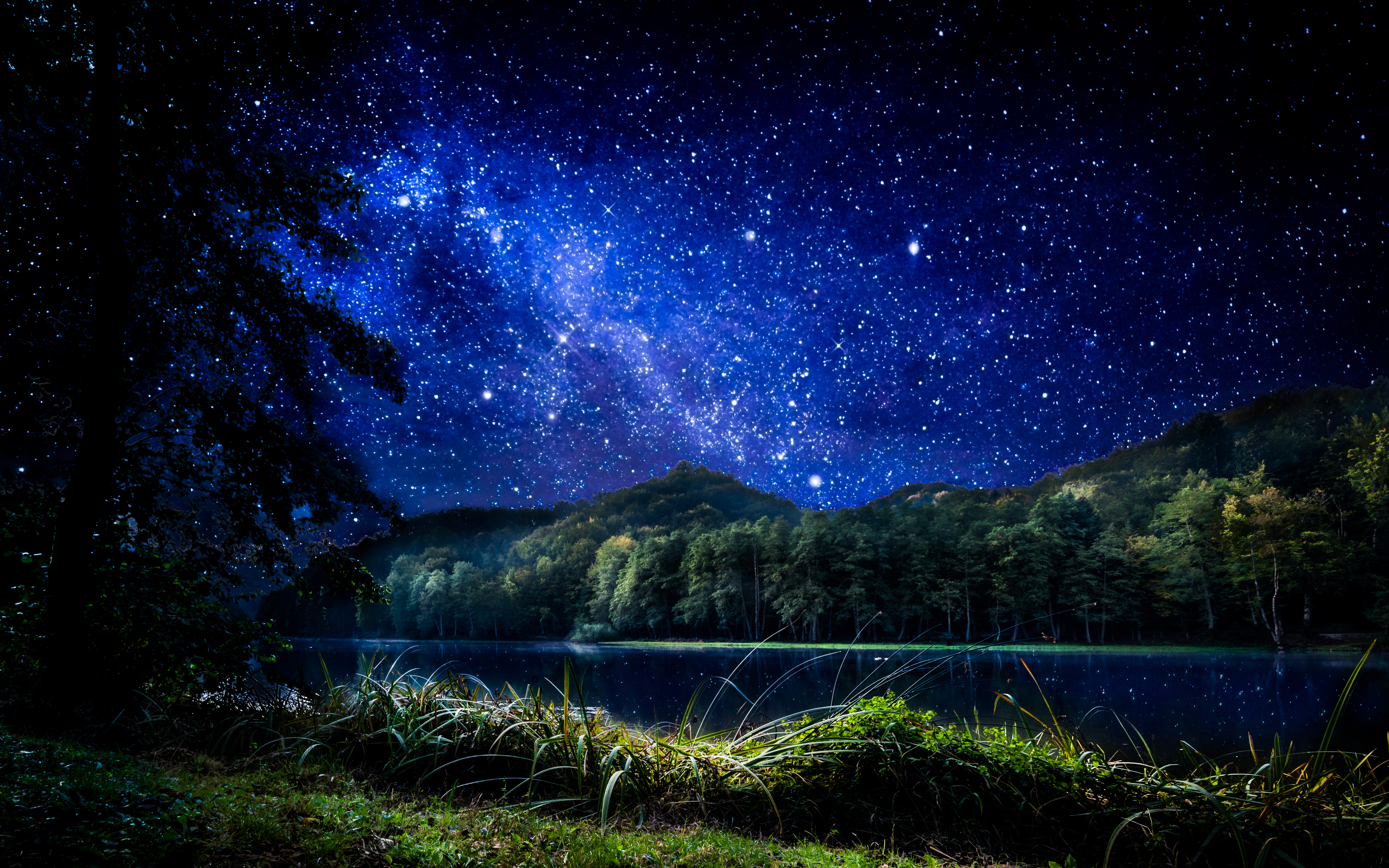starry sky, night, lake, earth, mountain, sky, stars Ultra HD, Free 4K, 32K