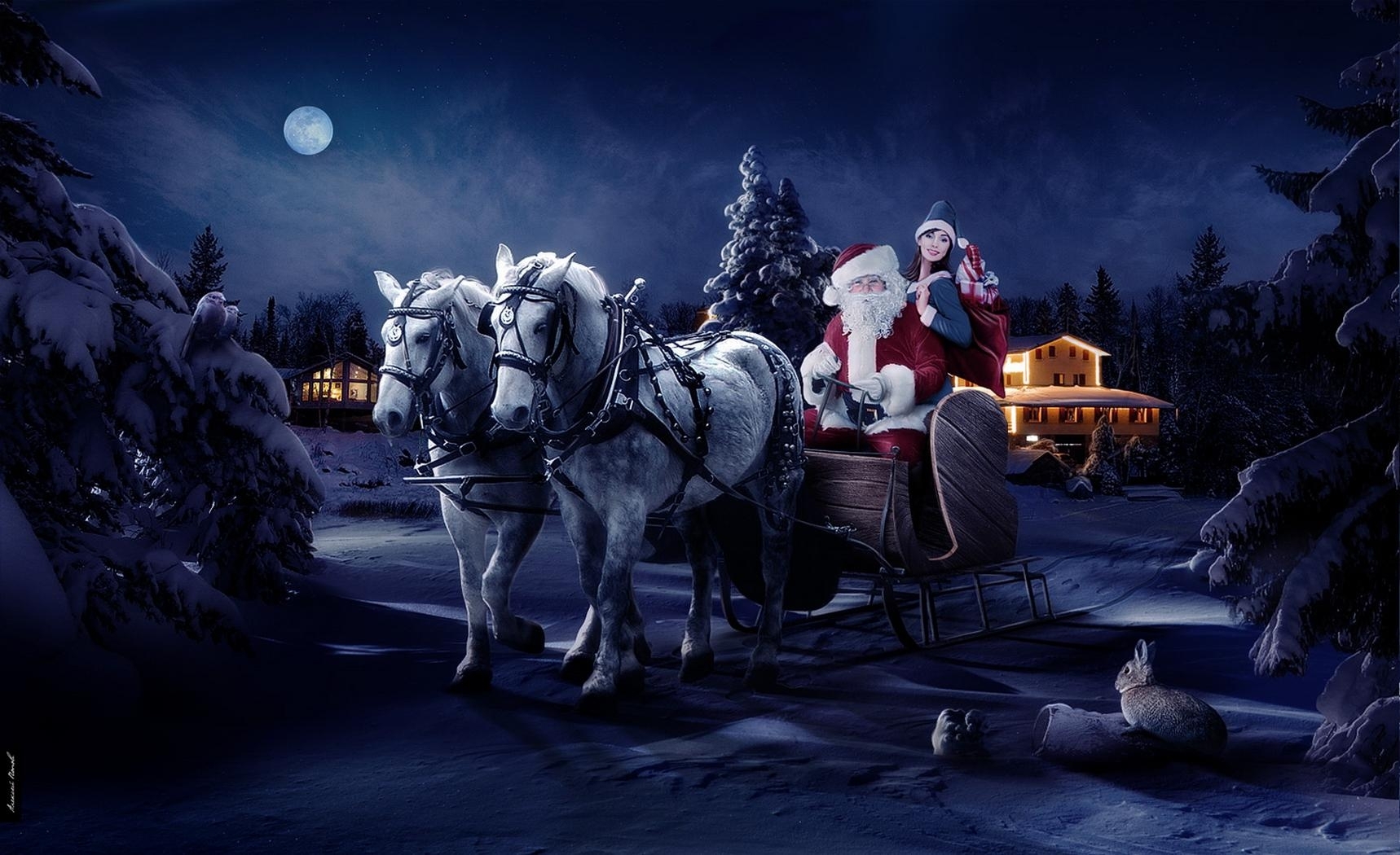 christmas, sleigh, holiday, santa