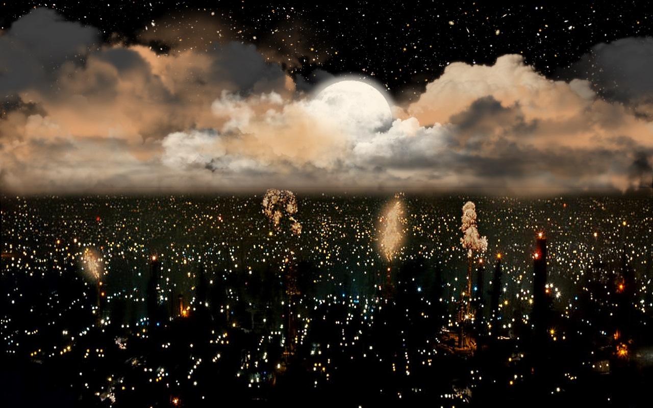 Free download wallpaper Landscape, Moon, City, Artistic on your PC desktop