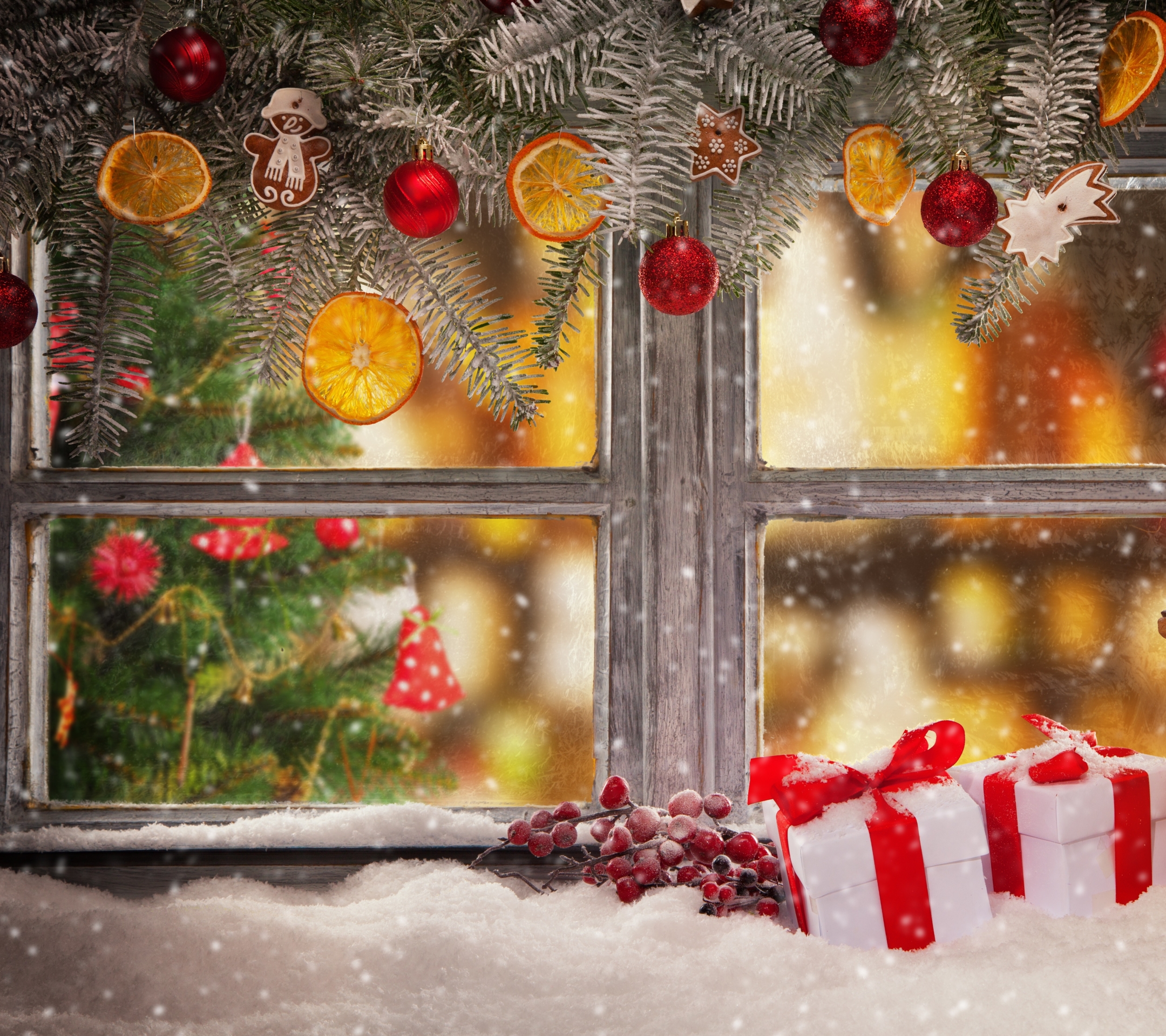Descarga gratis la imagen Nieve, Navidad, Día Festivo, Linterna, Ventana, Adornos De Navidad, Farol en el escritorio de tu PC