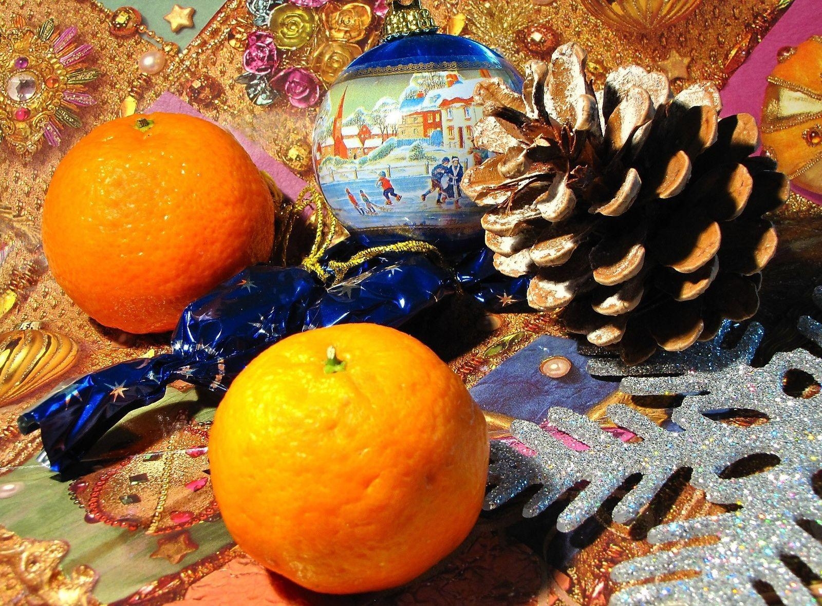 holidays, new year, tangerines, christmas, holiday, ball, christmas tree toy, treats, shinka