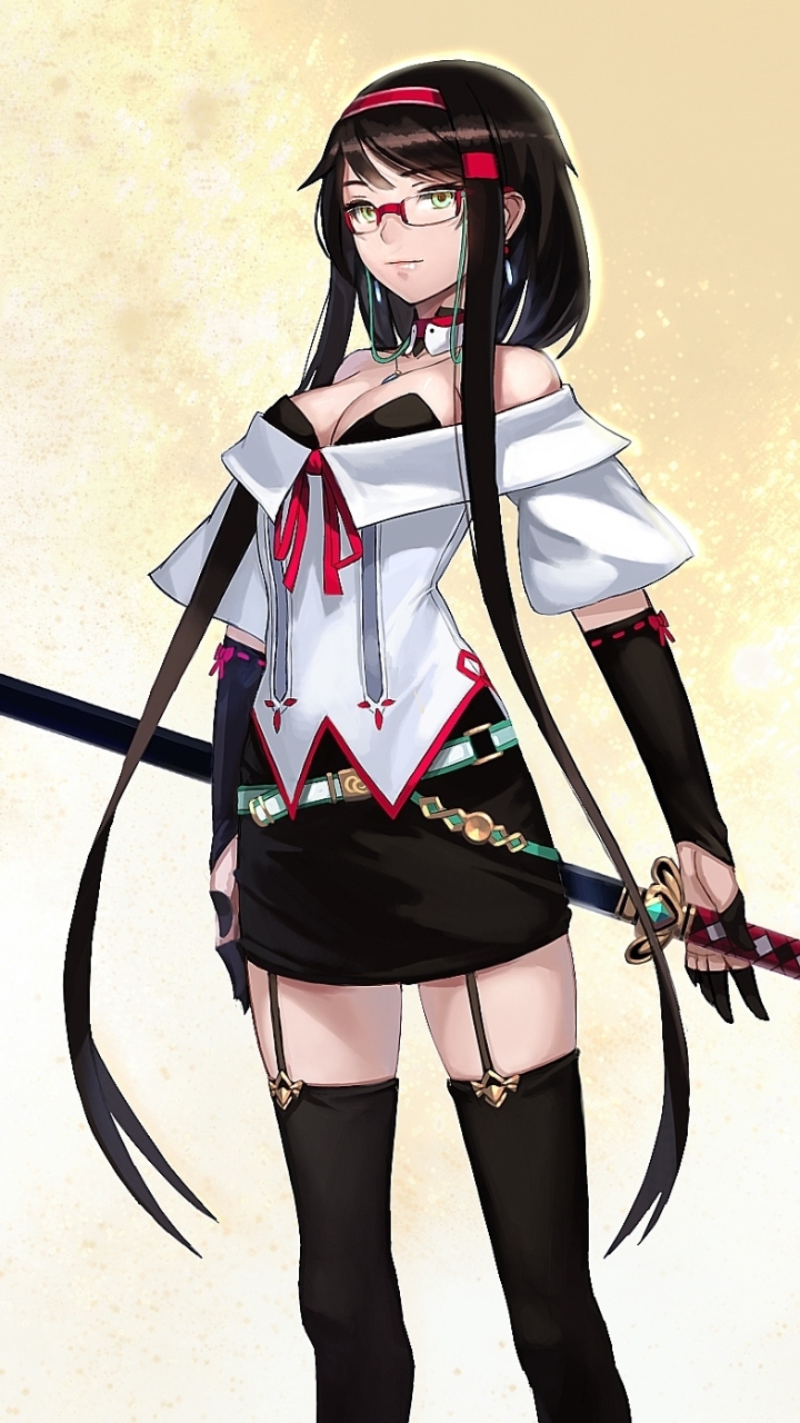 Download mobile wallpaper Anime, Glasses, Original, Katana, Black Hair, Long Hair for free.