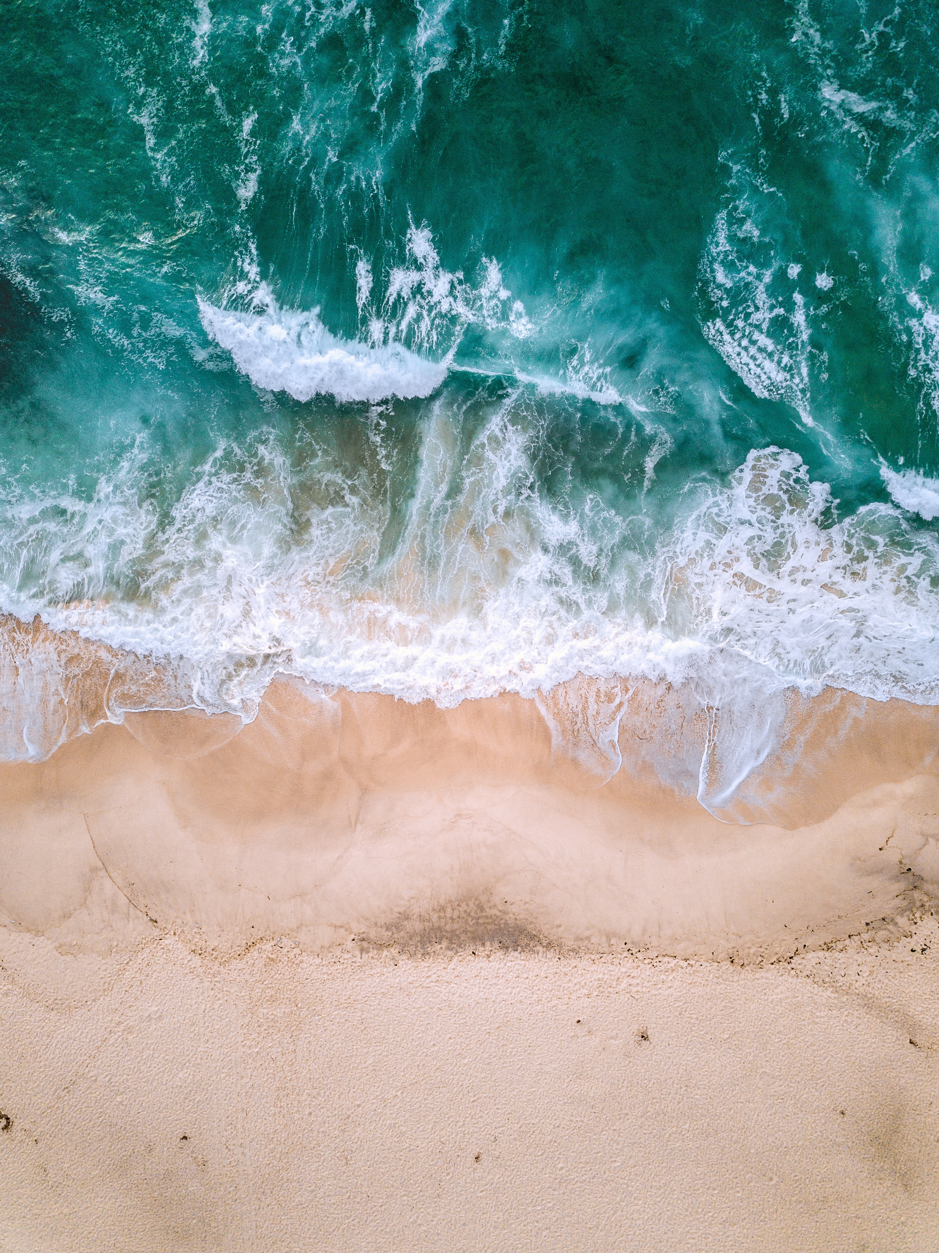 view from above, ocean, sand, nature, waves, foam, surf HD wallpaper