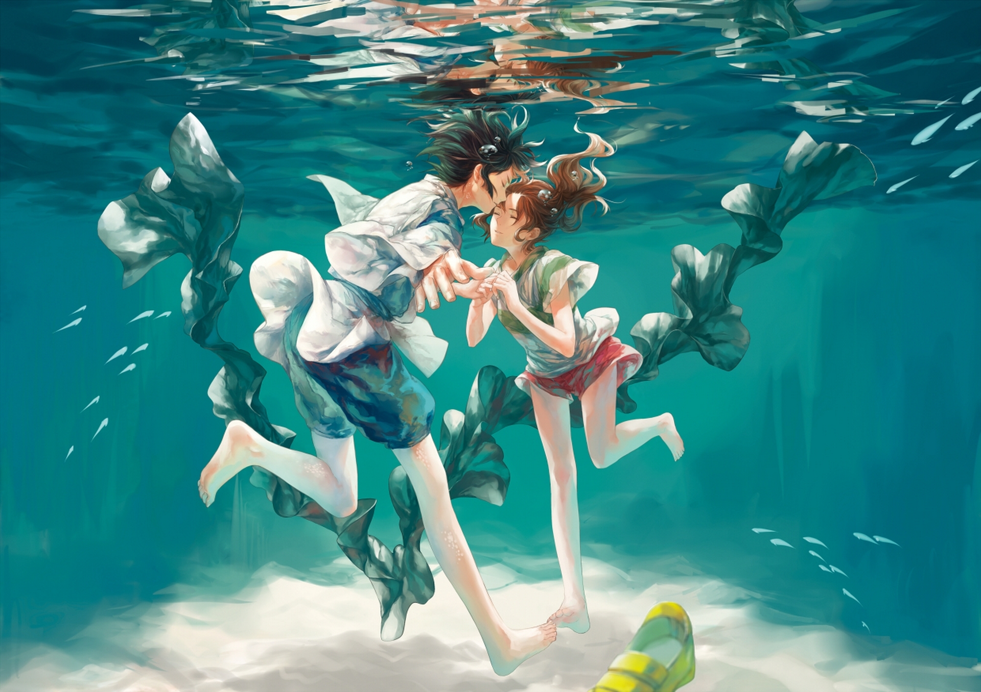 Free download wallpaper Anime, Couple, Underwater, Brown Hair, Spirited Away on your PC desktop