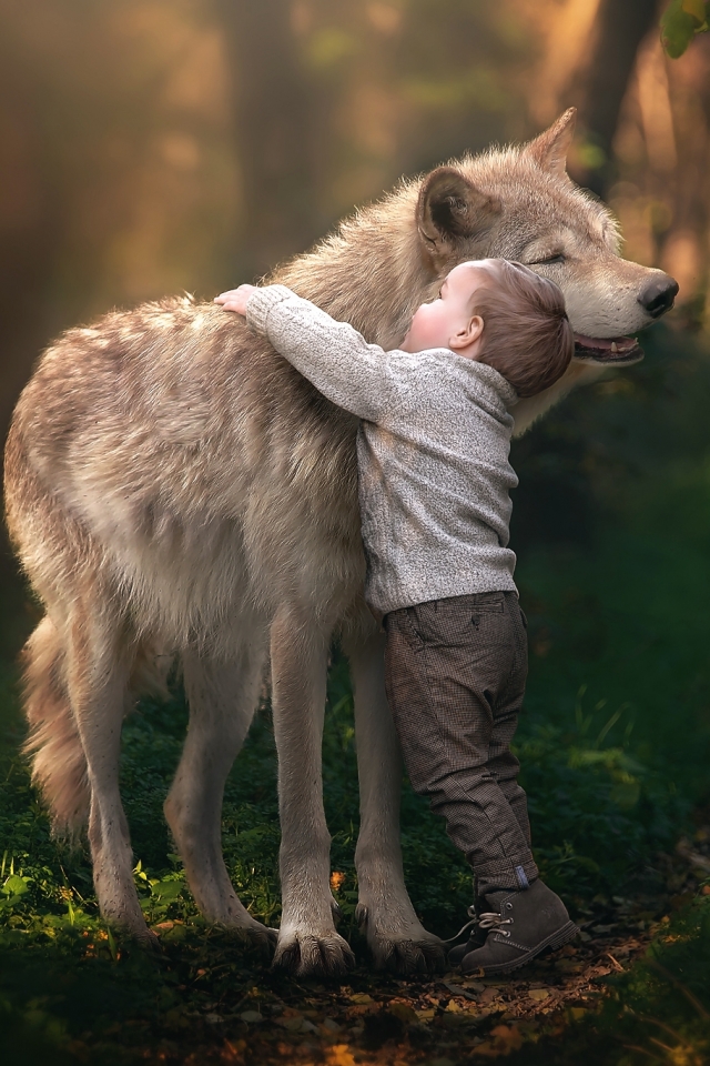 Download mobile wallpaper Wolf, Child, Photography for free.