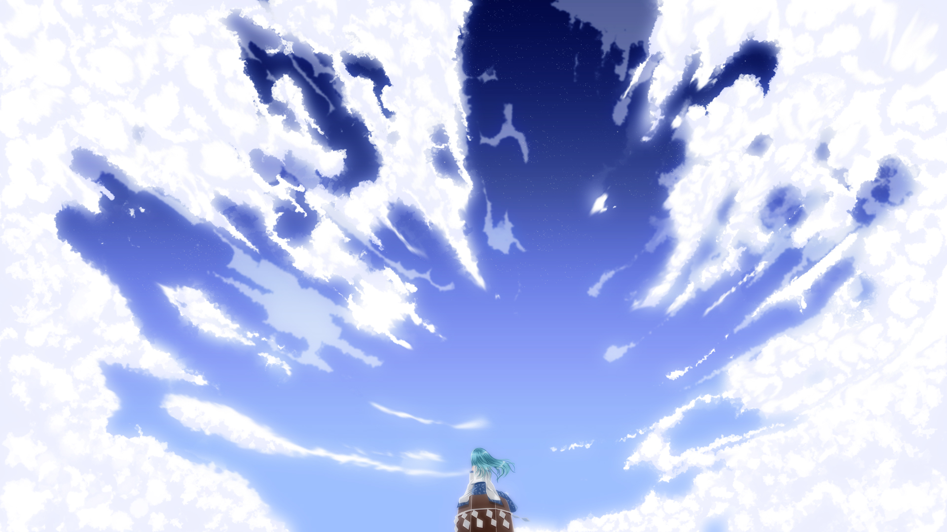216399 baixar papel de parede anime, touhou, azul, nuvem, sanae kochiya, donzela do santuário, céu - protetores de tela e imagens gratuitamente
