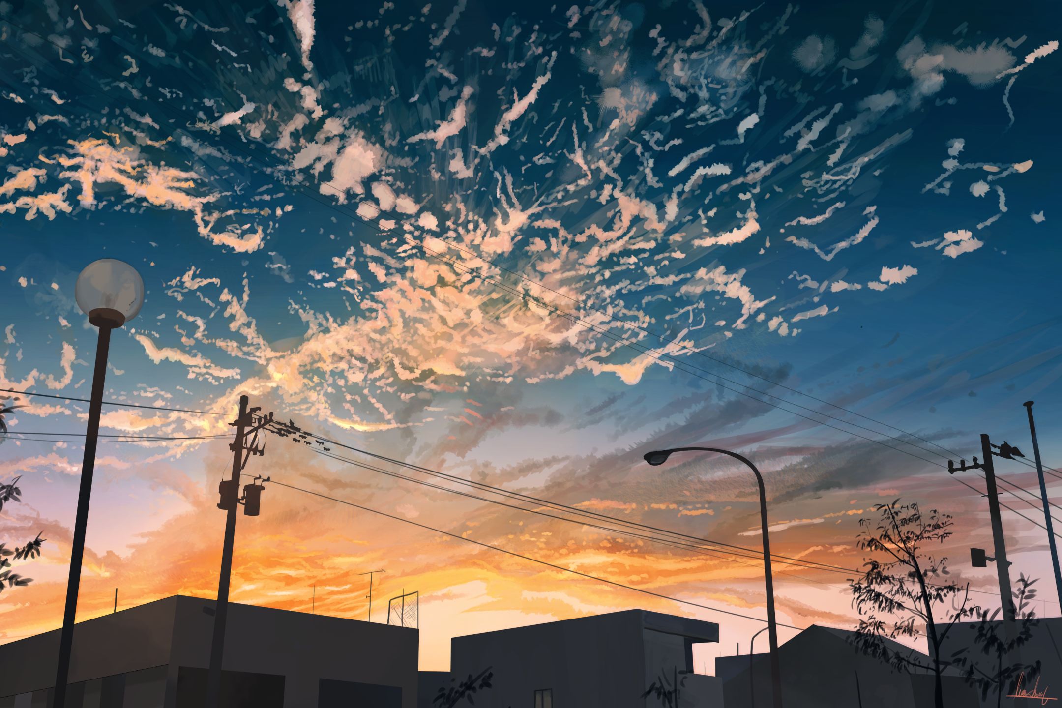 Download mobile wallpaper Anime, Sunset, City for free.