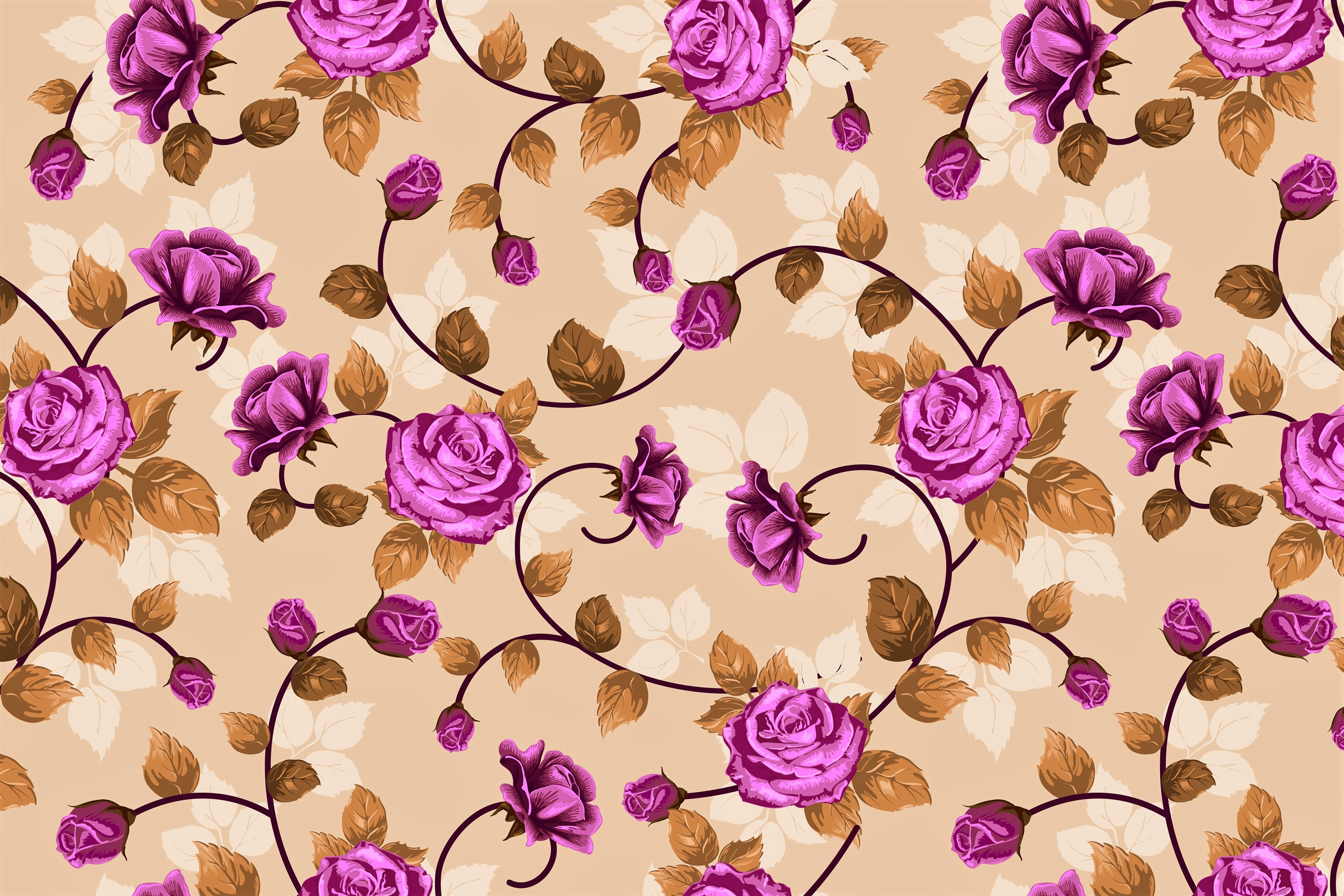 無料モバイル壁紙葉, パターン, 花, 薔薇, 芸術的, フローラル, 紫色の花をダウンロードします。