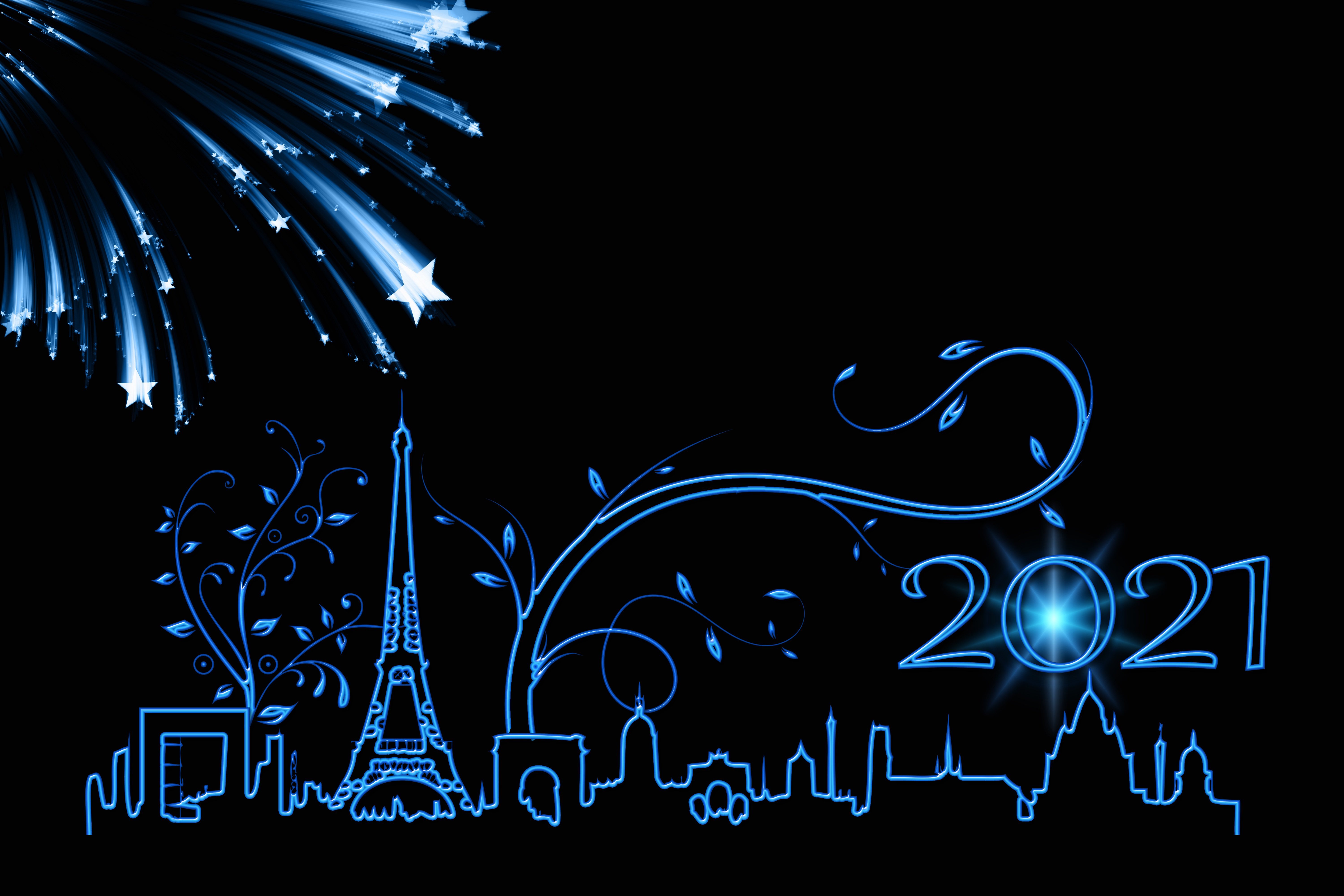 1004800 скачать обои новый год, праздничные, новый год 2021, эйфелева башня, фейверки, франция, париж, вектор - заставки и картинки бесплатно