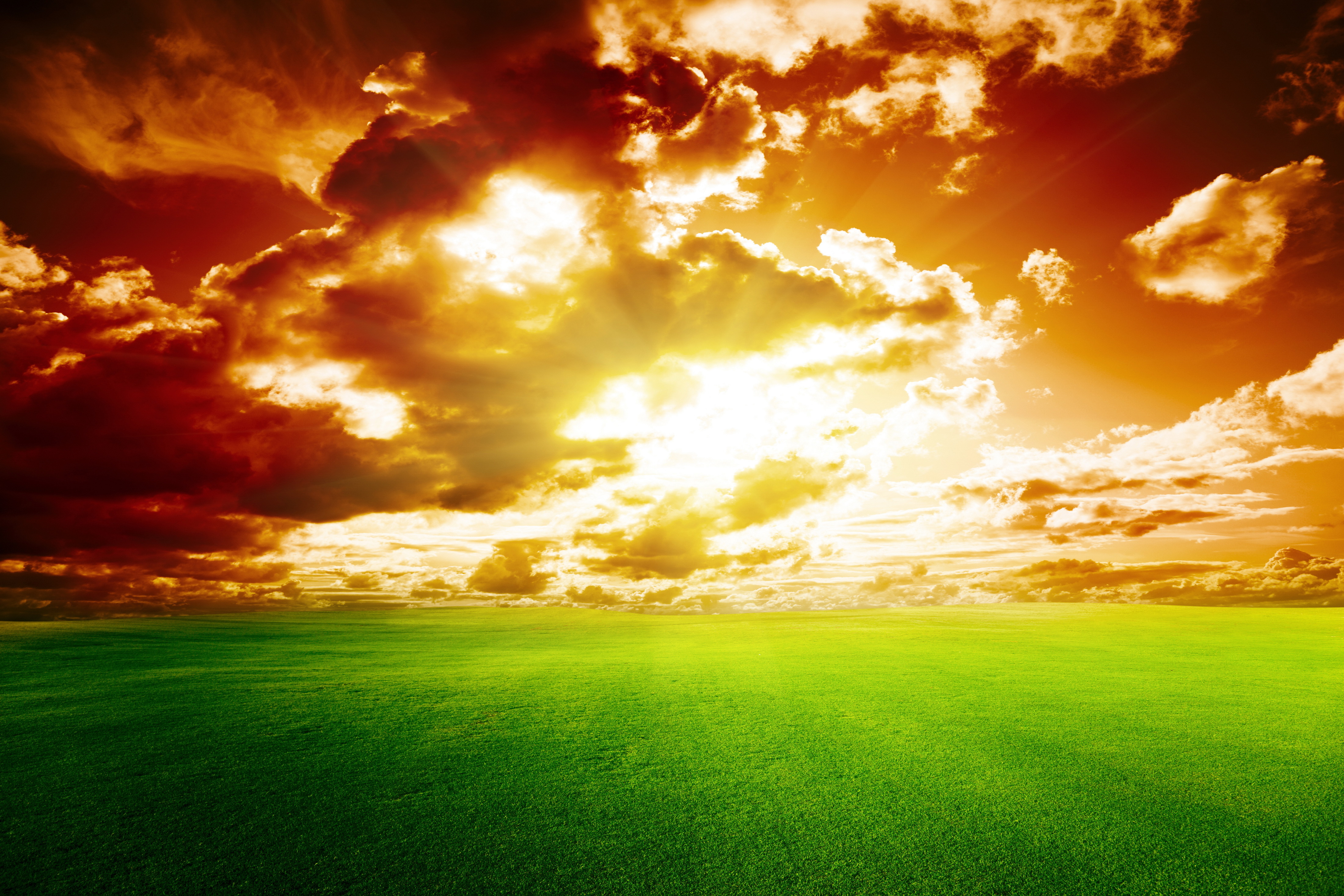 Download mobile wallpaper Field, Clouds, Sky, Horizon, Nature, Sunset for free.