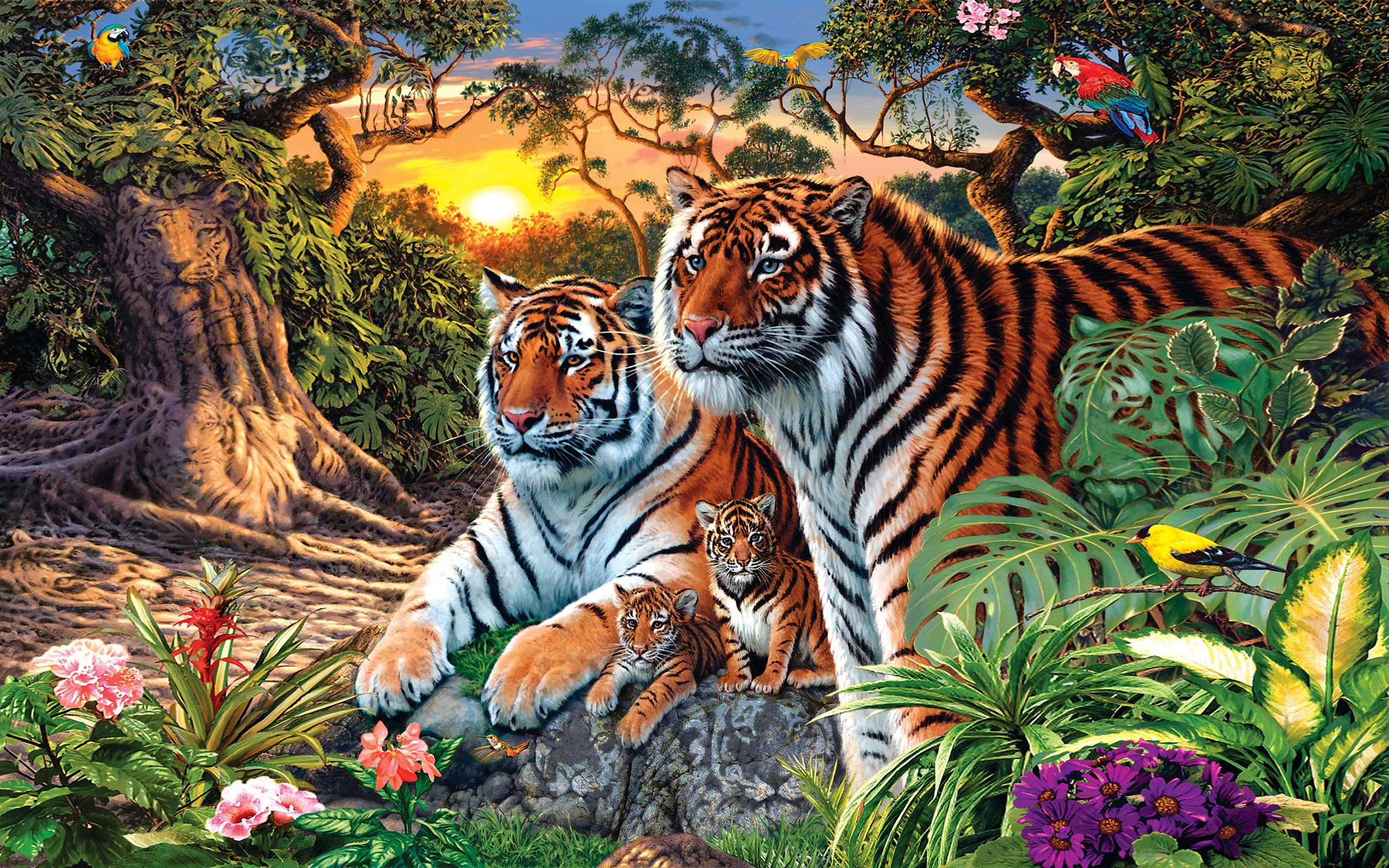 Baixe gratuitamente a imagem Animais, Gatos, Pássaro, Floresta, Tigre na área de trabalho do seu PC