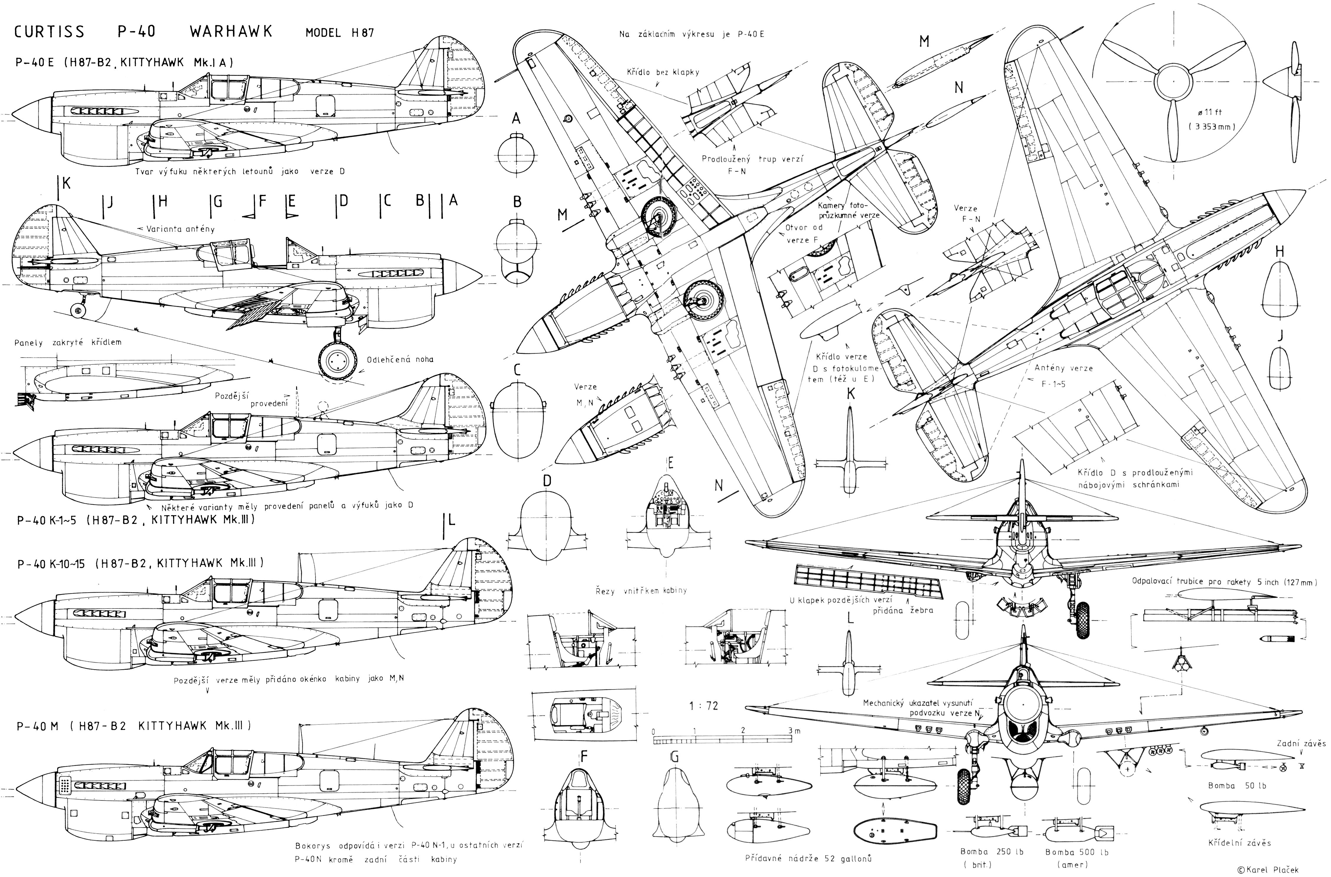 military, schematic, curtiss p 40 warhawk