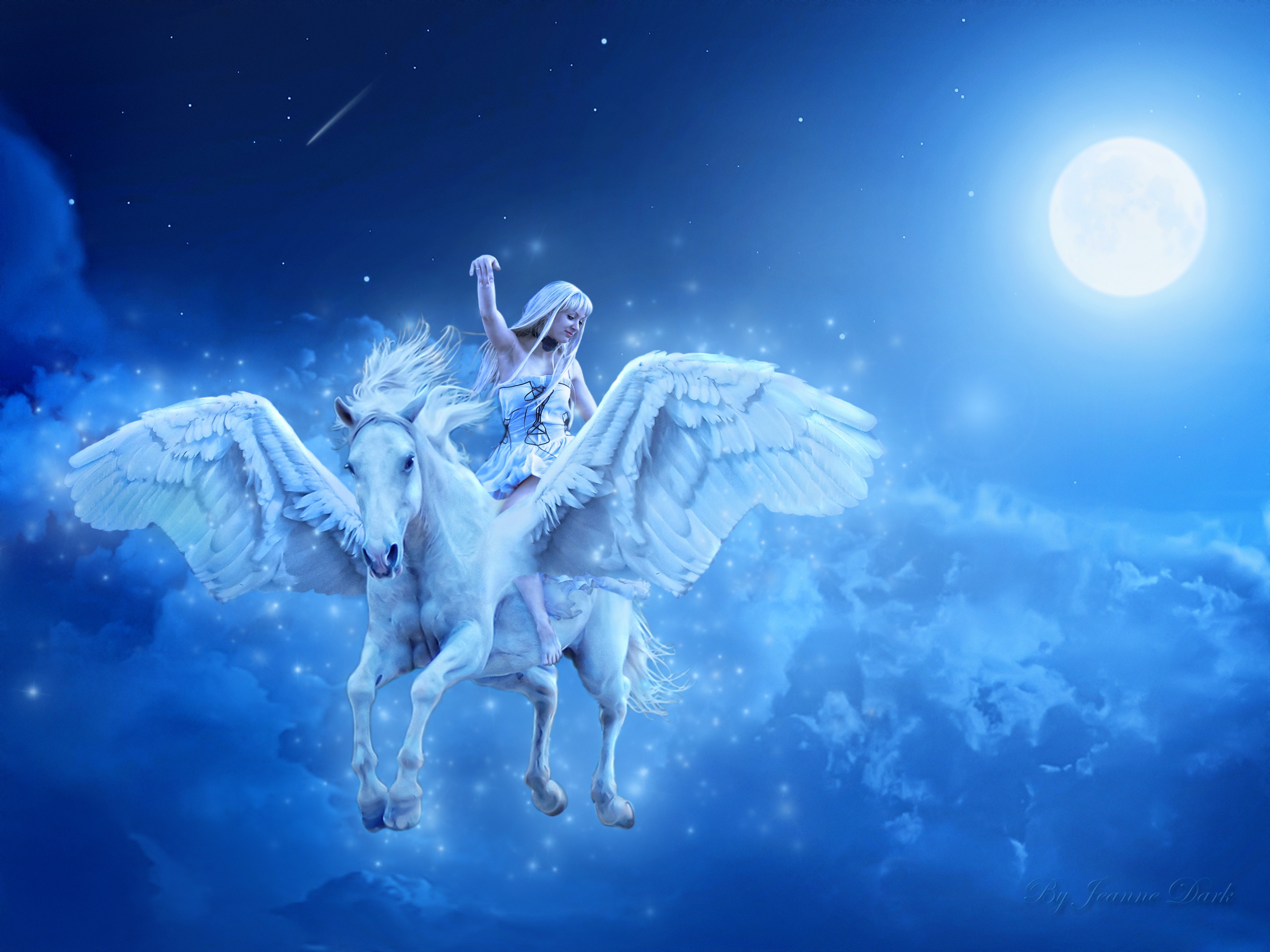 Laden Sie das Fantasie, Mond, Pegasus, Fantasietiere-Bild kostenlos auf Ihren PC-Desktop herunter