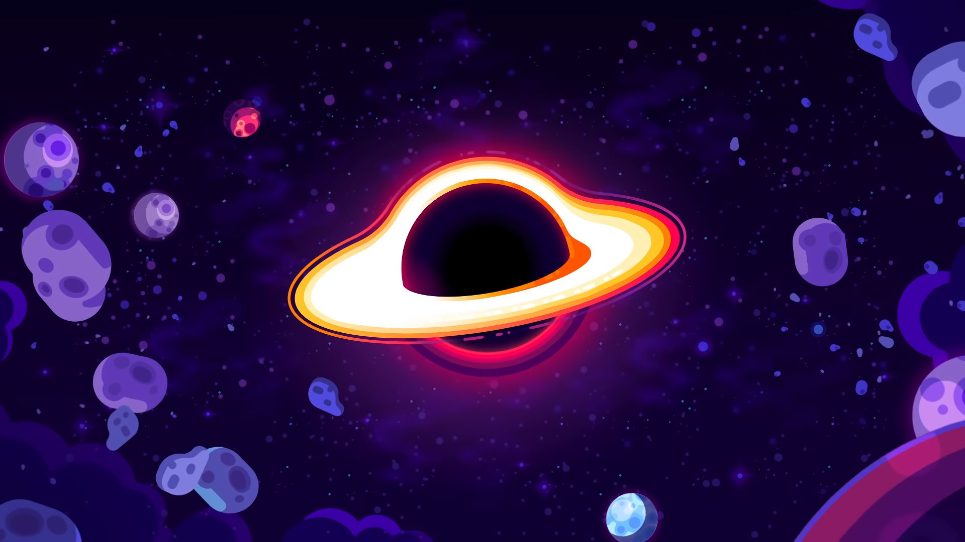 Download mobile wallpaper Space, Sci Fi, Black Hole, Asteroid, Minimalist, Kurzgesagt for free.