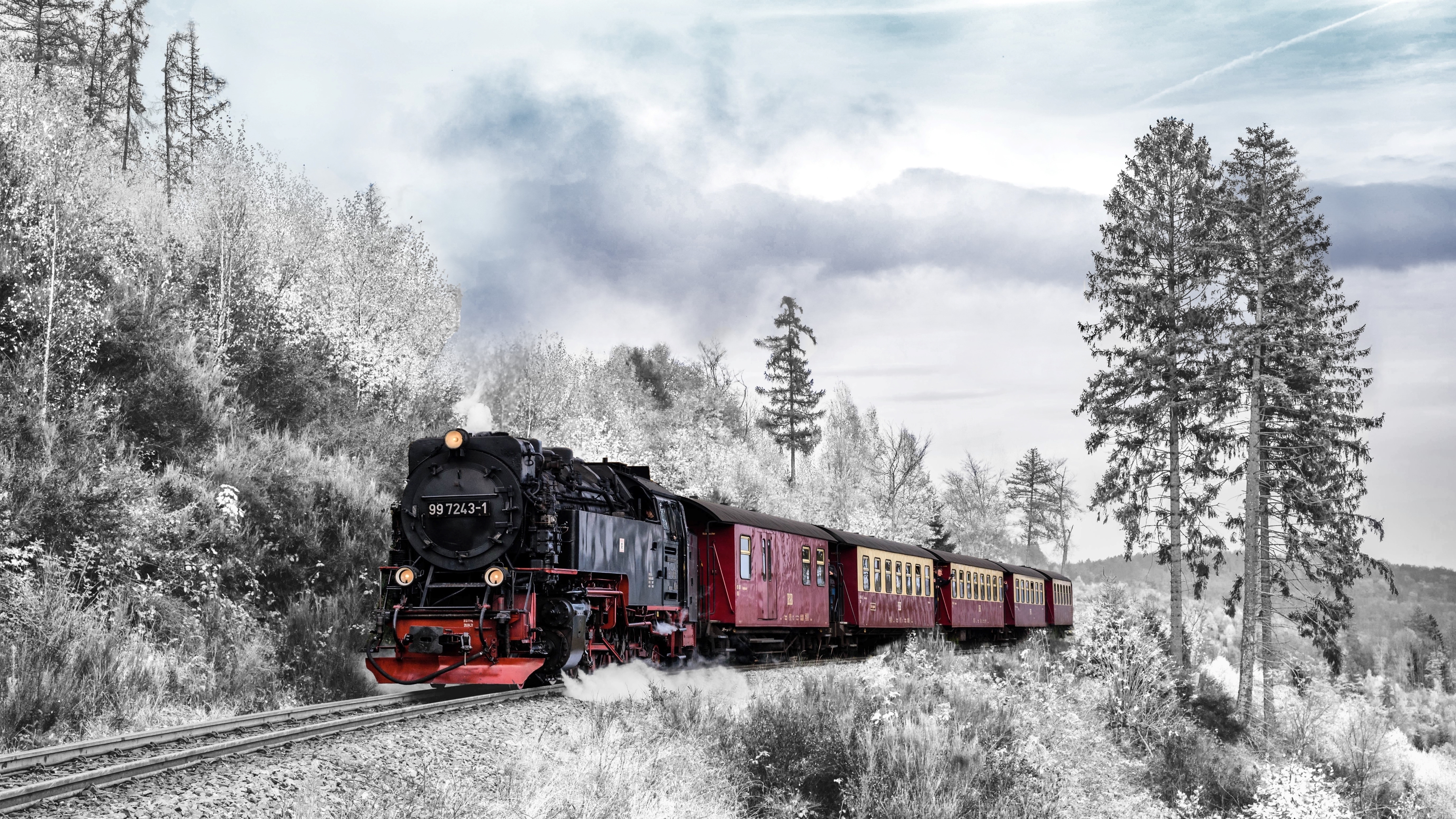 979100 Bild herunterladen fahrzeuge, dampflokomotive, schnee, zug, winter - Hintergrundbilder und Bildschirmschoner kostenlos