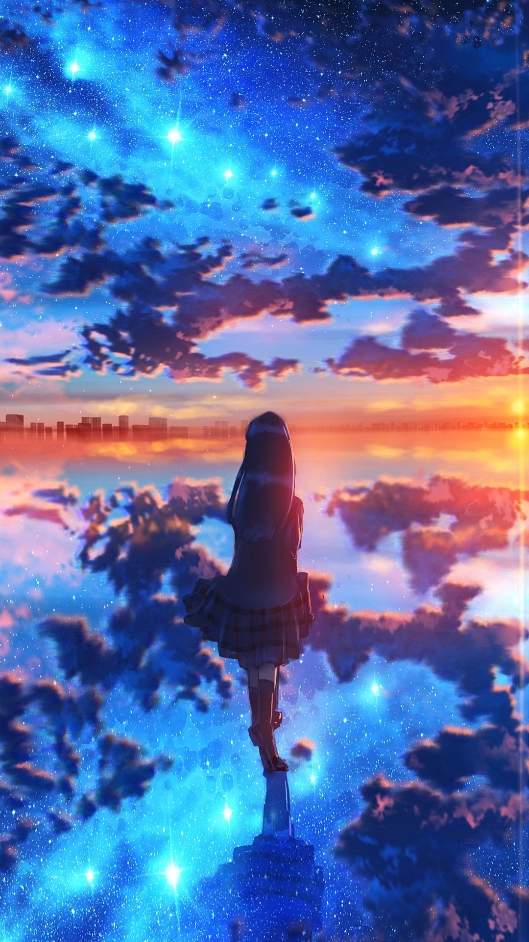 Download mobile wallpaper Anime, Sunset, Reflection for free.