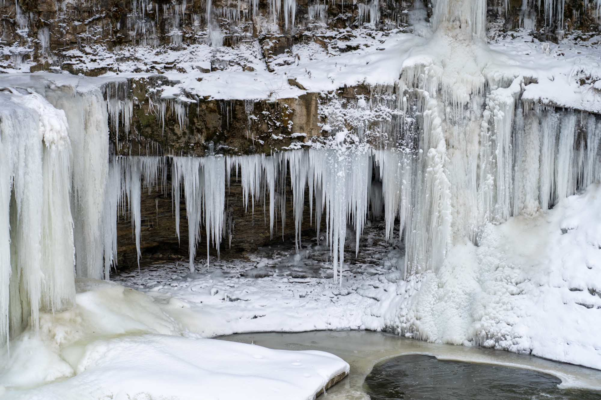 Download mobile wallpaper Winter, Waterfalls, Waterfall, Earth for free.