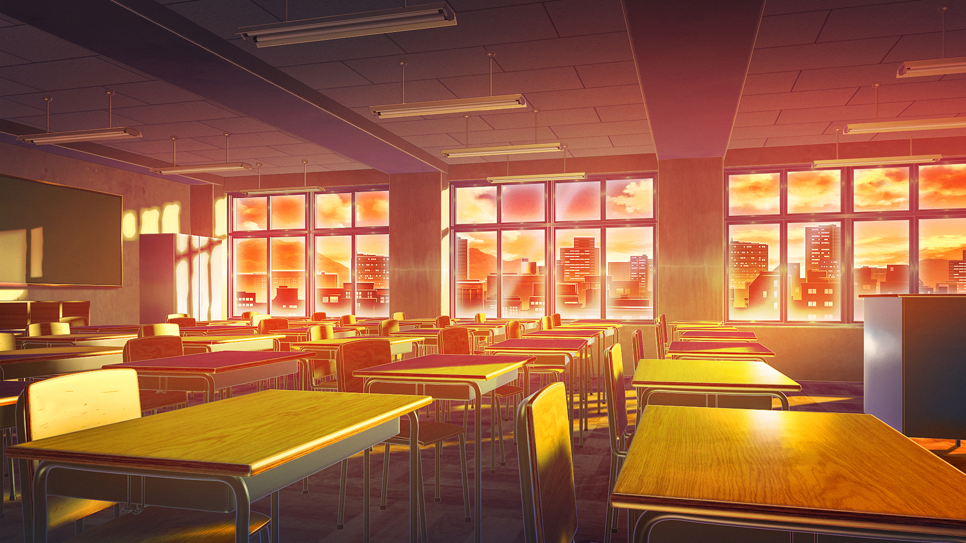 Handy-Wallpaper Zimmer, Sonnenuntergang, Animes, Klassenzimmer kostenlos herunterladen.