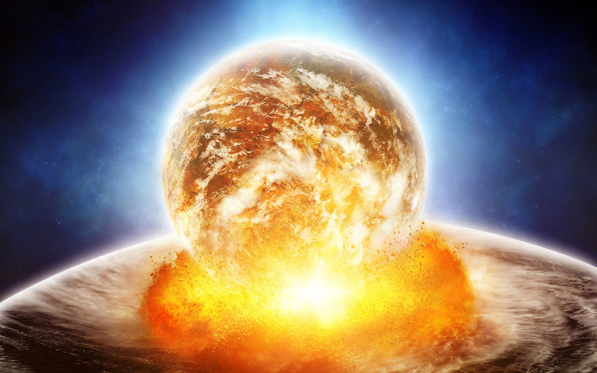 Download mobile wallpaper Space, Planet, Explosion, Sci Fi, Collision for free.