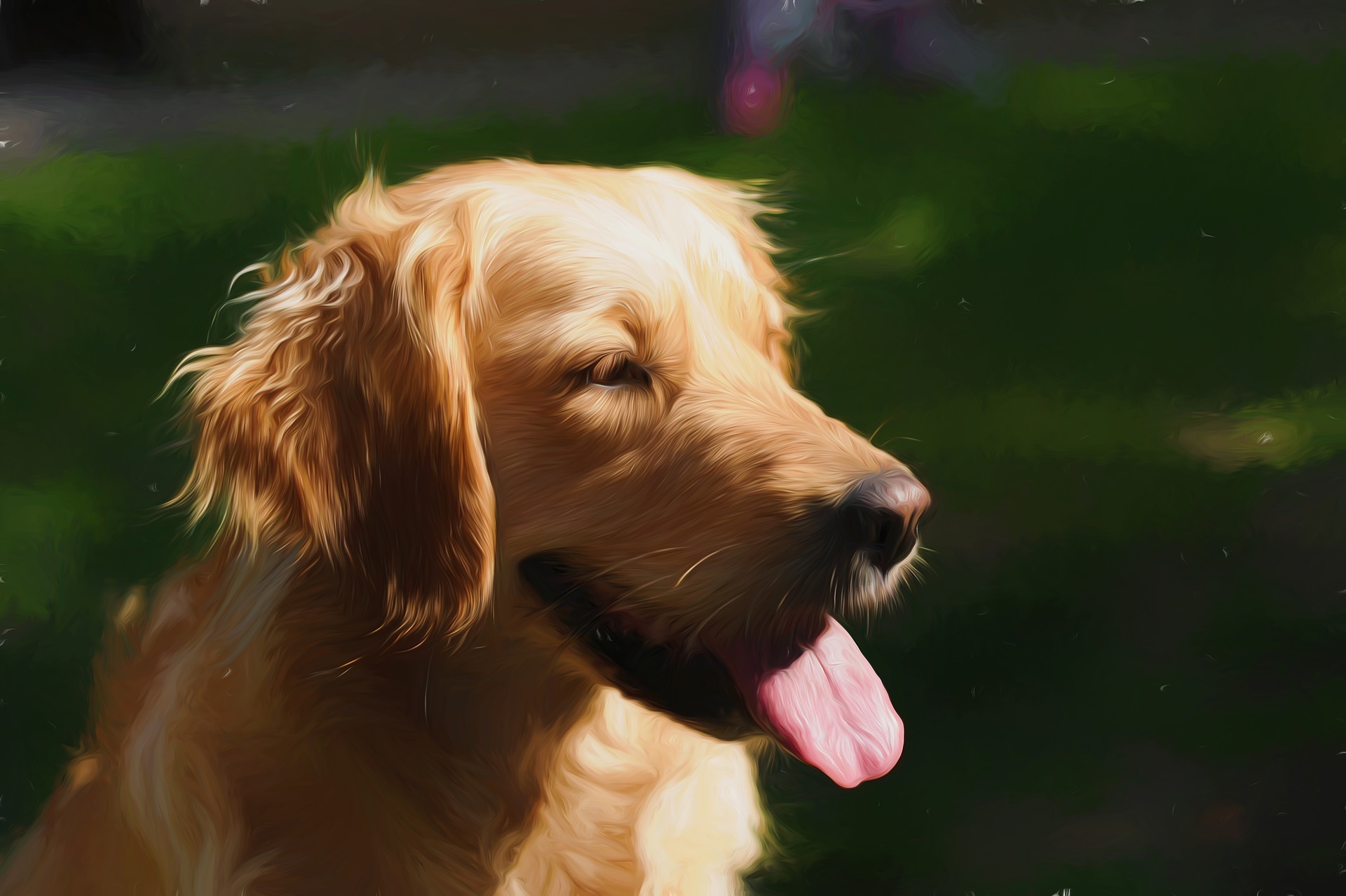 Free download wallpaper Dogs, Dog, Animal, Portrait, Golden Retriever, Painting, Oil Painting on your PC desktop